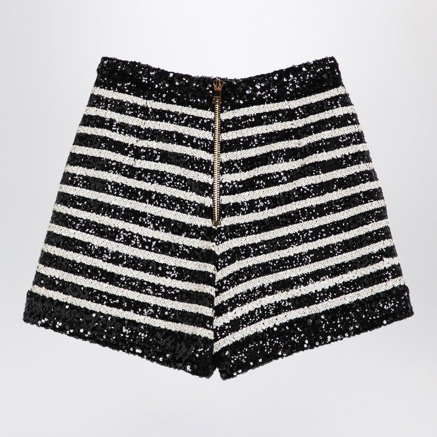 Balmain o1d2blof0824 Striped Shorts in Black & White Size 27" / US 4 / IT 40 - 2 Thumbnail