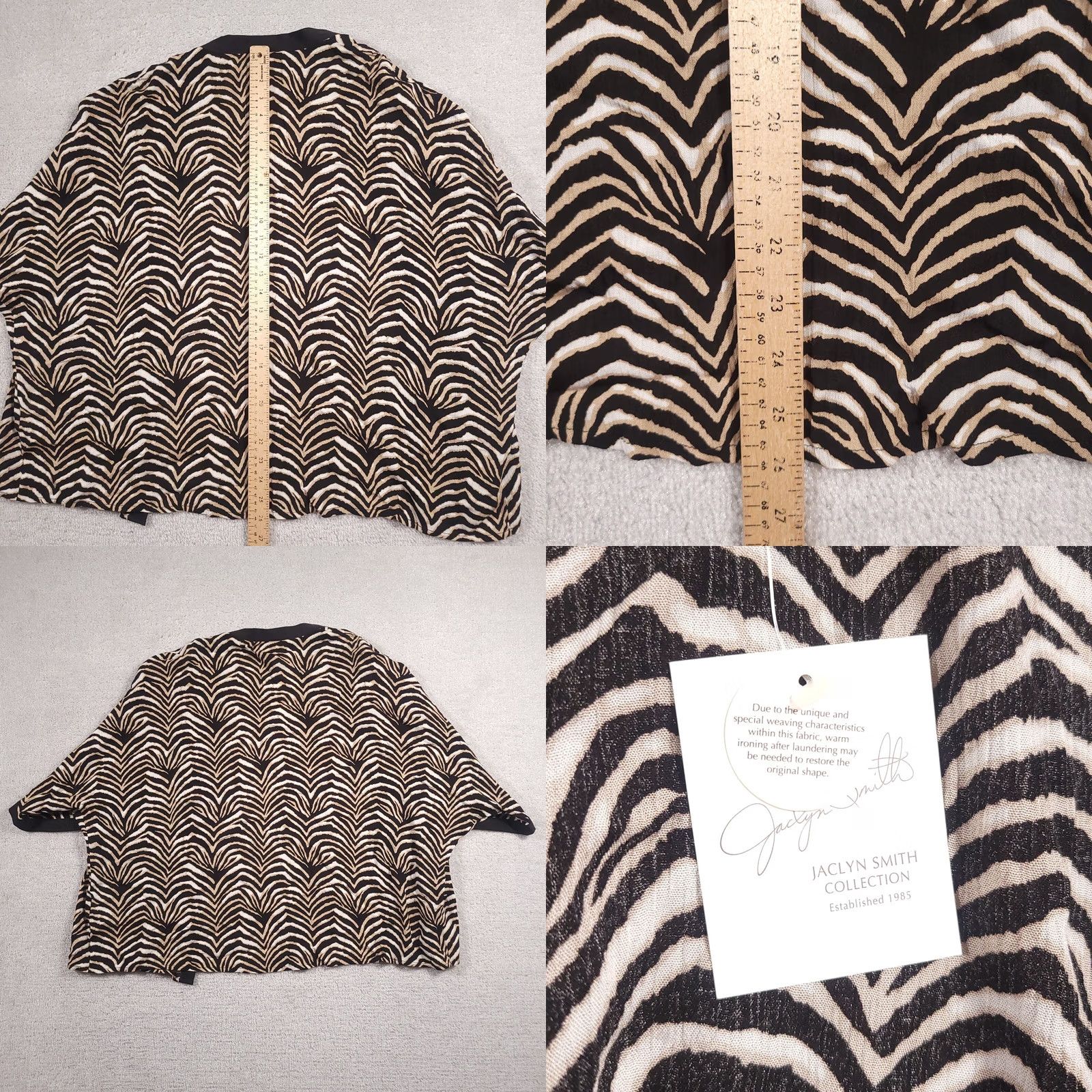 Vintage Jaclyn Smith Cardigan Women's Black Tan Tiger Striped Open Front 3/4 Sleeve Size L / US 10 / IT 46 - 8 Thumbnail