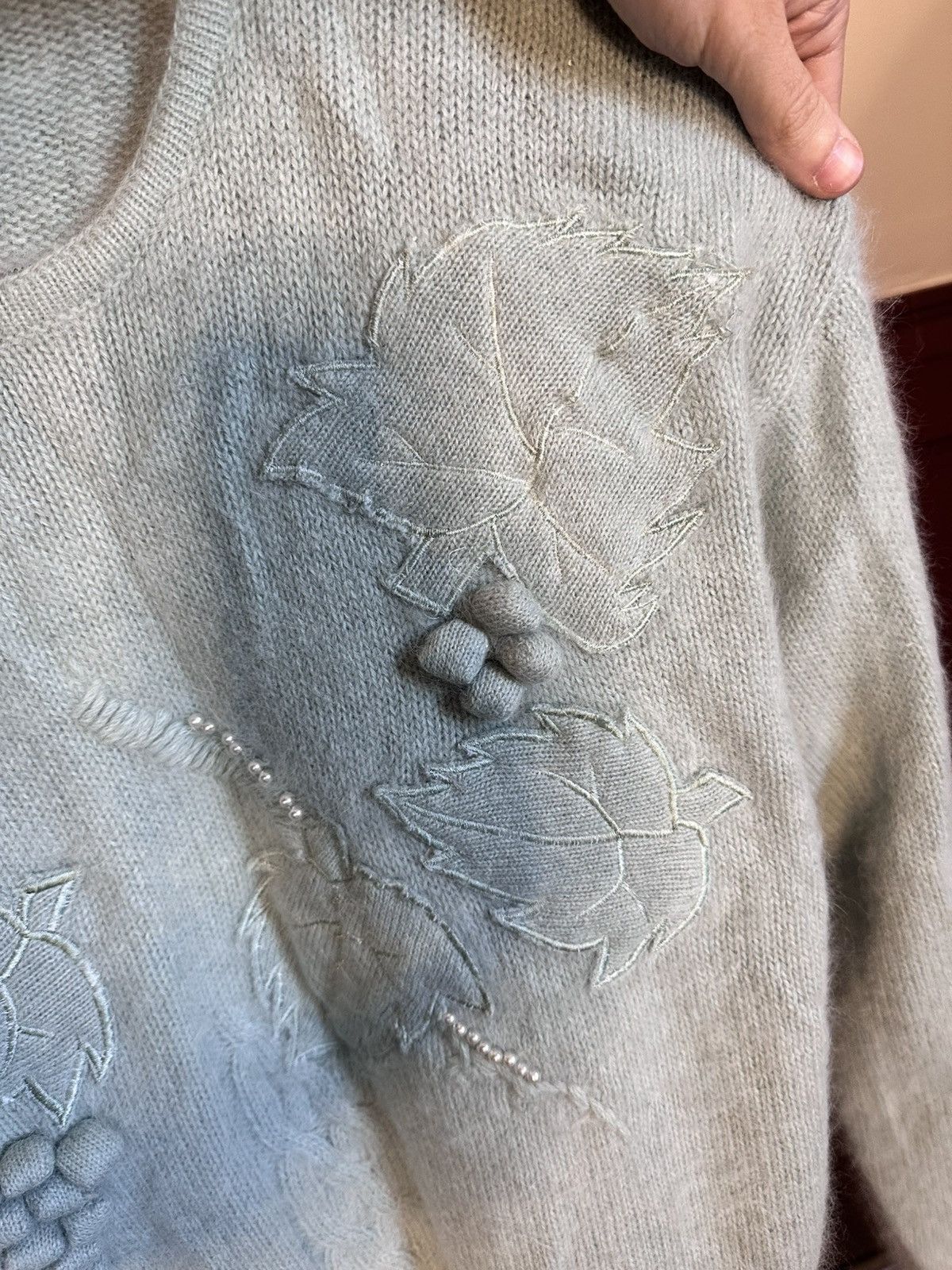 Other 3D knit ANGORA rabbit hair pearl leaf patch vintage sweater Size M / US 6-8 / IT 42-44 - 6 Thumbnail