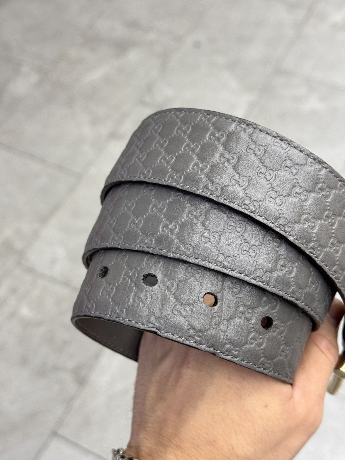 Gucci Gucci GG Embossed Monogram Grey Leather Belt Size 34 - 4 Thumbnail