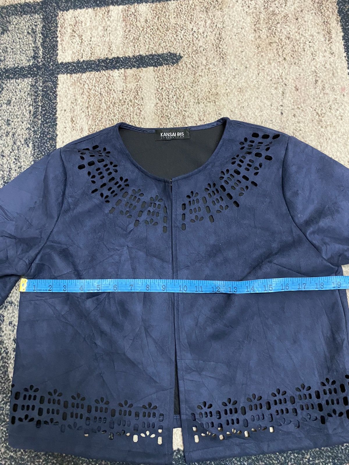 Kansai Yamamoto KANSAI BIS navy blue faux-suede cropped jacket with lasercut Size M / US 6-8 / IT 42-44 - 8 Thumbnail