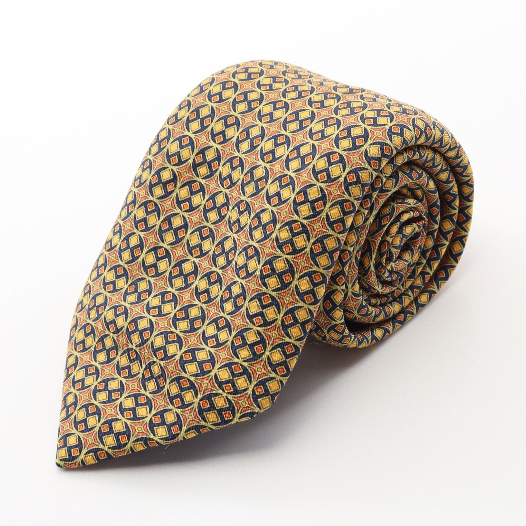 Hermes Hermes Tie All-Over Pattern Silk Yellow Multicolor Size ONE SIZE - 1 Thumbnail