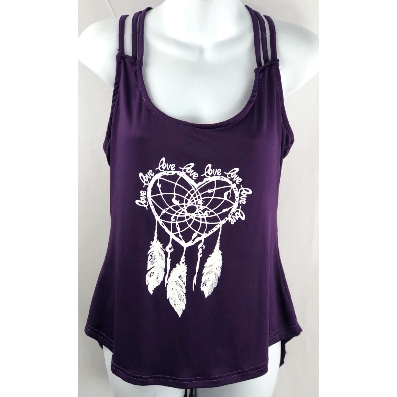 Vintage Sleeveless Halter Top S Purple Love Dream Catcher Print Lace Strappy Camisole Shirt Womens Size S / US 4 / IT 40 - 4 Thumbnail