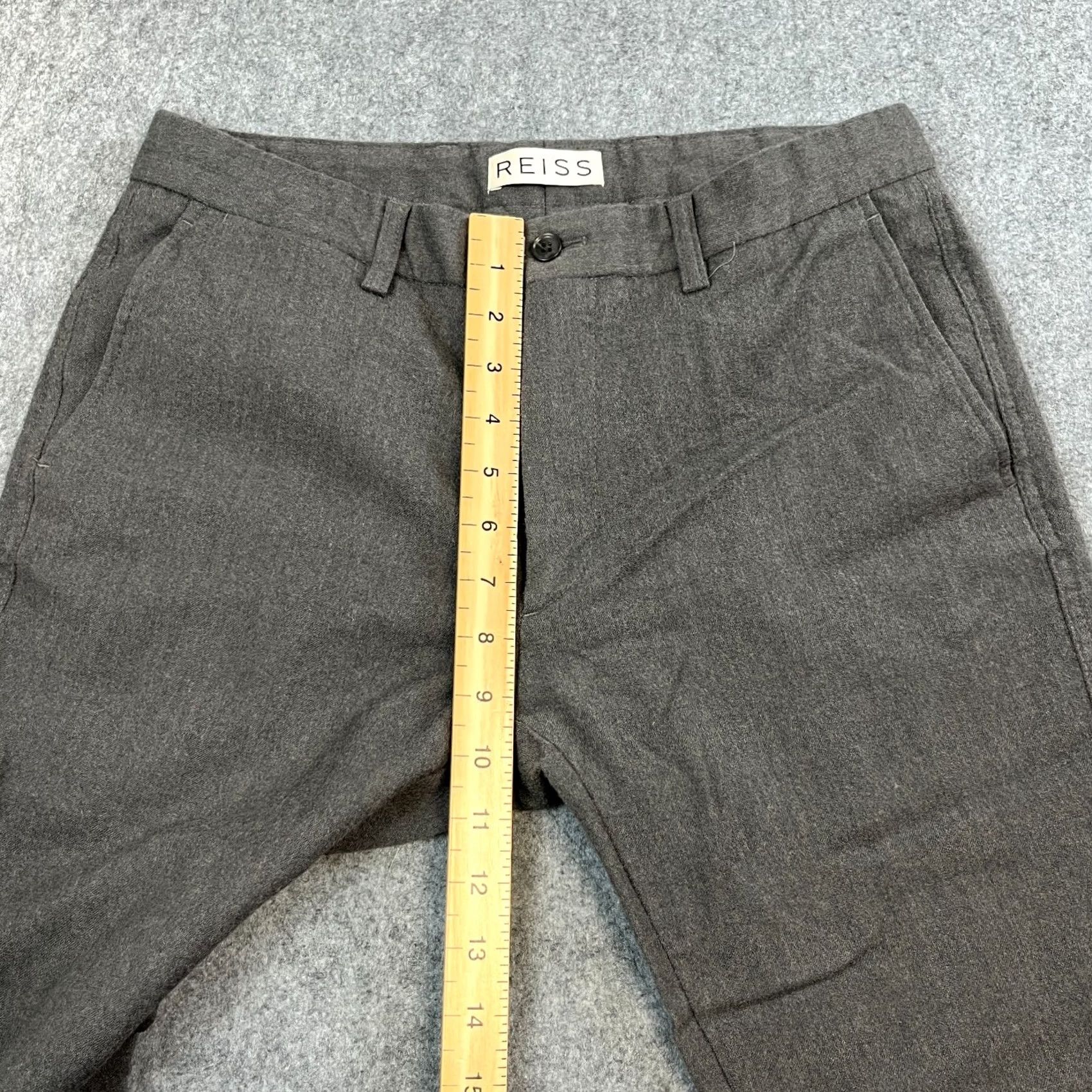 Reiss Riess Mens Trousers Wool Cotton Grey 30 Regular Flat Front 5-Pocket Chino Knee Tapered Modern Preppy Formal Casual Workwear Size US 30 / EU 46 - 5 Thumbnail