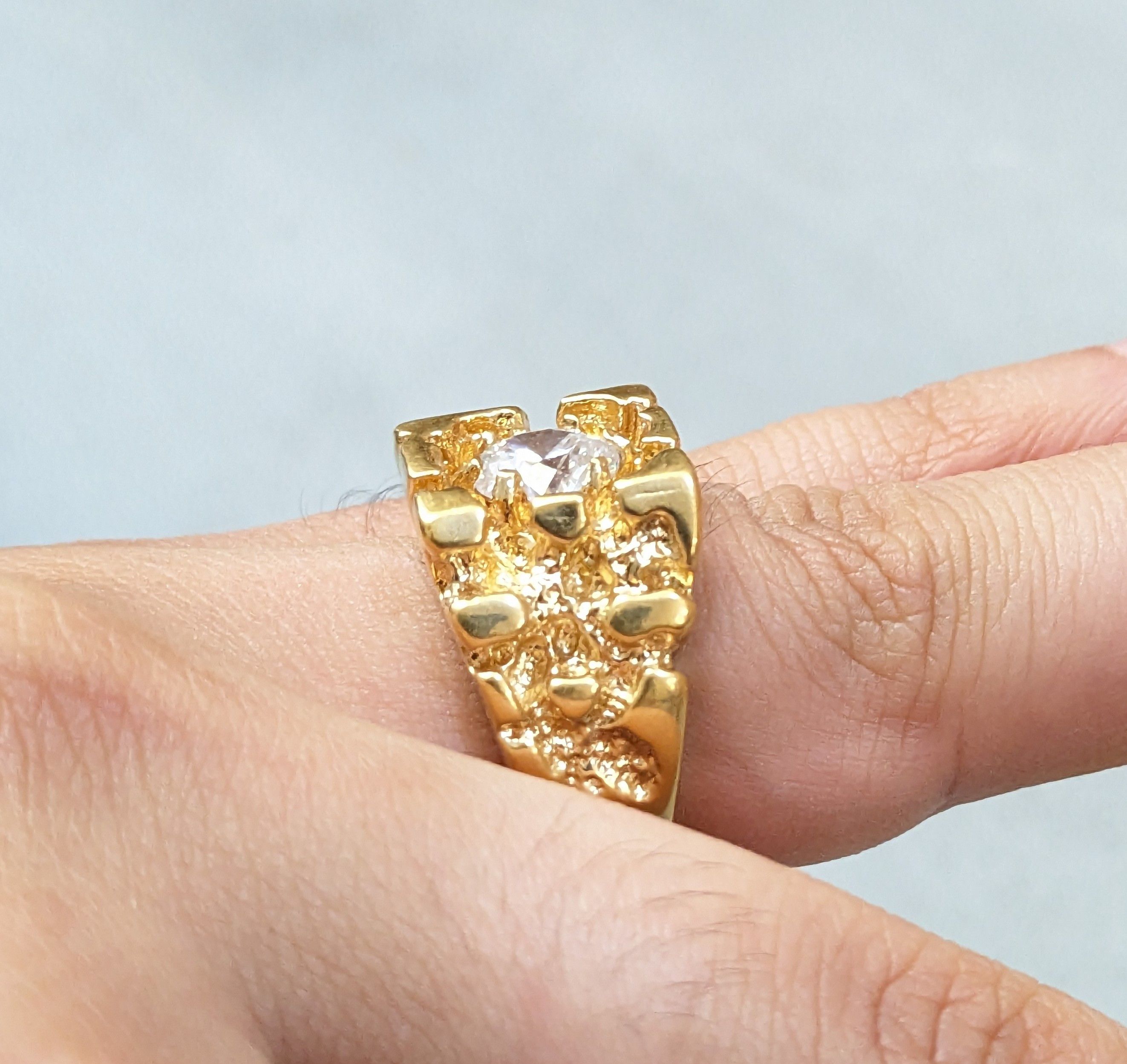 Jewelry Gold Plated Ring Nugget CZ Size 7 Brutalist Modern Square Size ONE SIZE - 12 Thumbnail