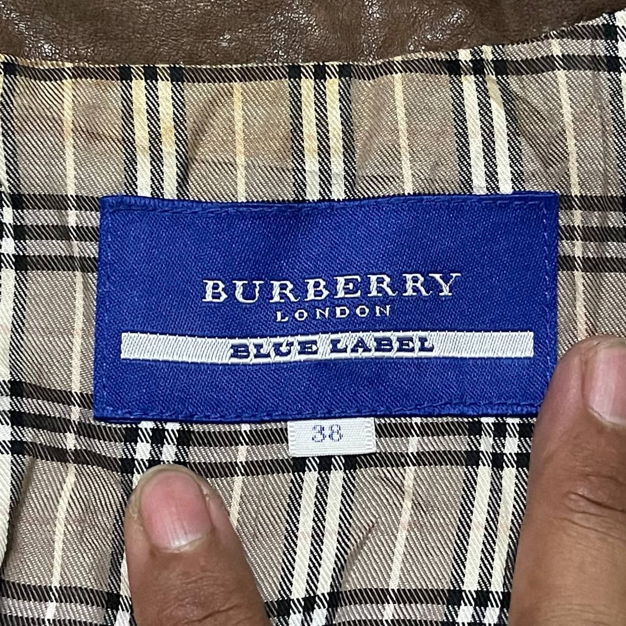 Vintage Burberry Blue Label Nova Check Leather Rider Jacket