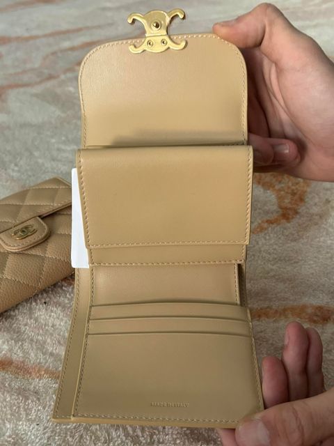 Celine CELINE Small Wallet Triomphe In Shiny Calfskin BEIGE Size ONE SIZE - 6 Thumbnail