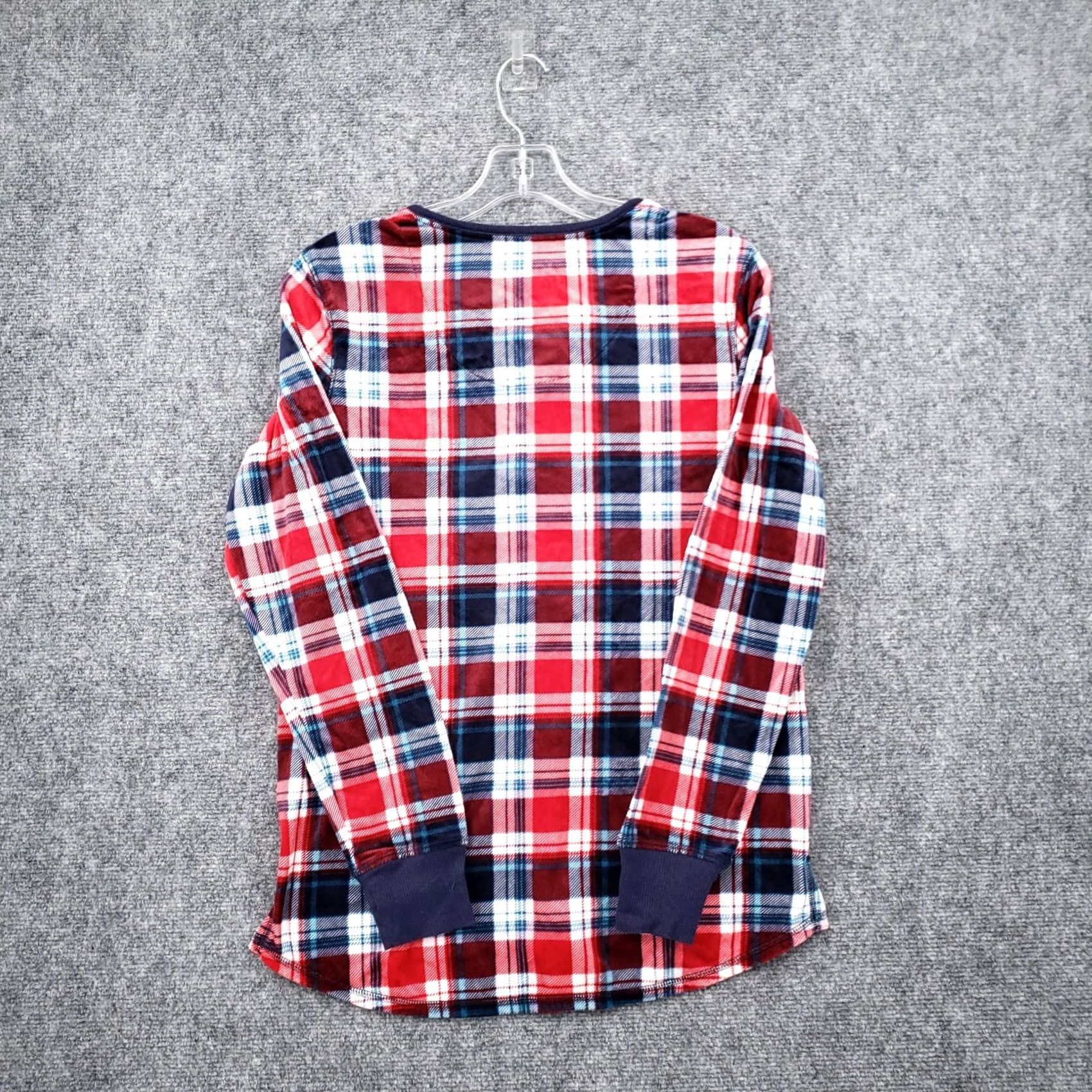 Nautica Nautica Pajama Top Womens S Small Red Plaid Henley Long Sleeve Fleece Sleepwear Size S / US 4 / IT 40 - 2 Thumbnail