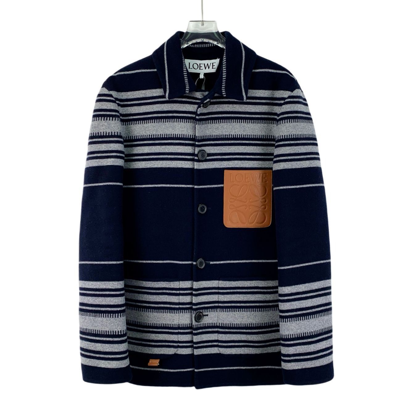 Loewe Loewe Mens Navy & Gray Striped Wool Cashmere Blend Single-Br Size US S / EU 44-46 / 1 - 1 Thumbnail