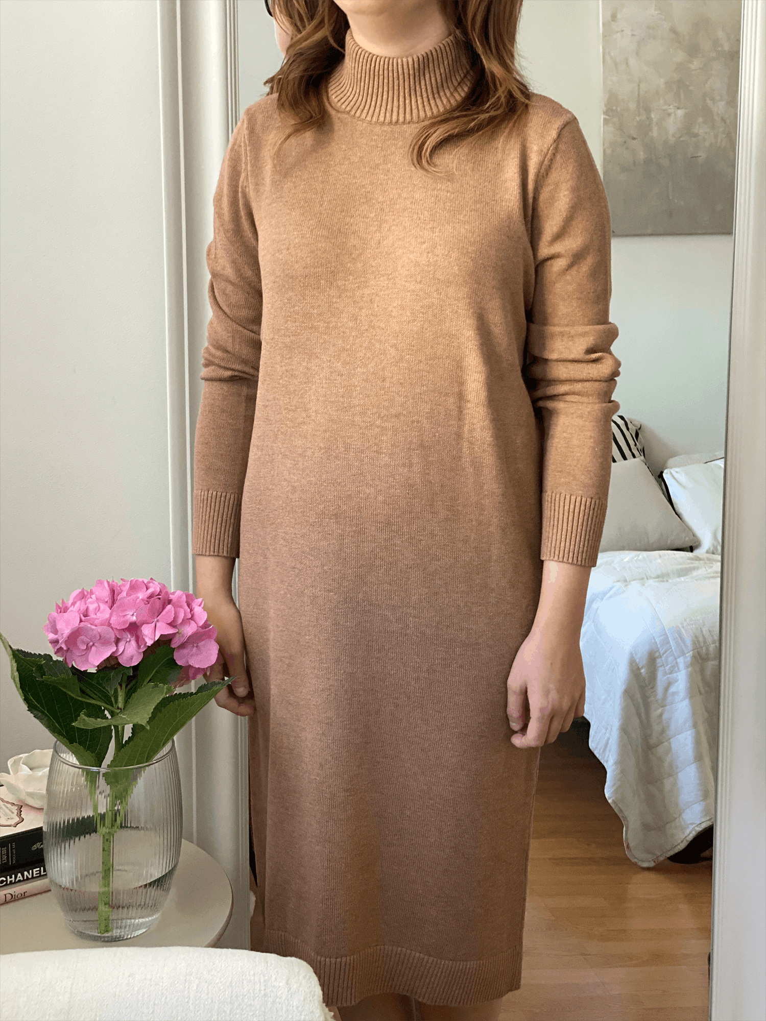 women's black knit dress Rib Knit Sweater Dress - Black Organic main image 0
