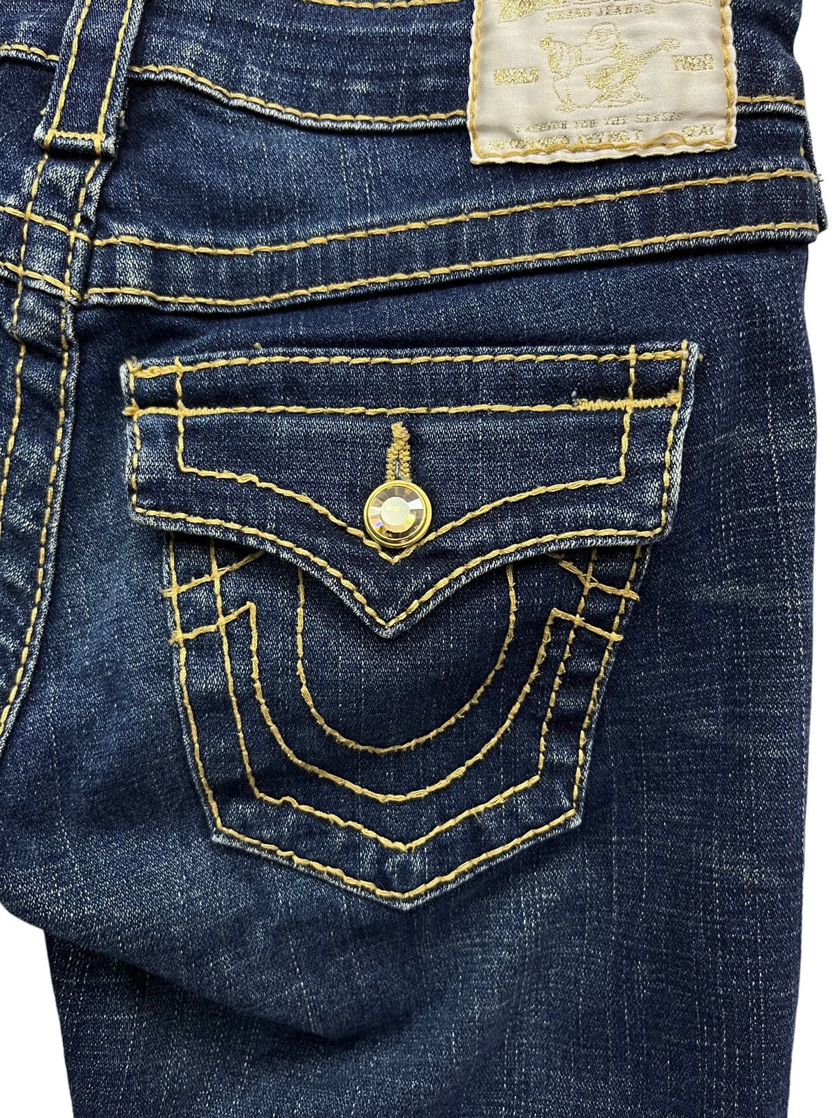 True Religion RARE💎JOEY BIG T Gem Button Stretch Denim Flare Low Rise USA Size 26" / US 2 / IT 38 - 11 Thumbnail