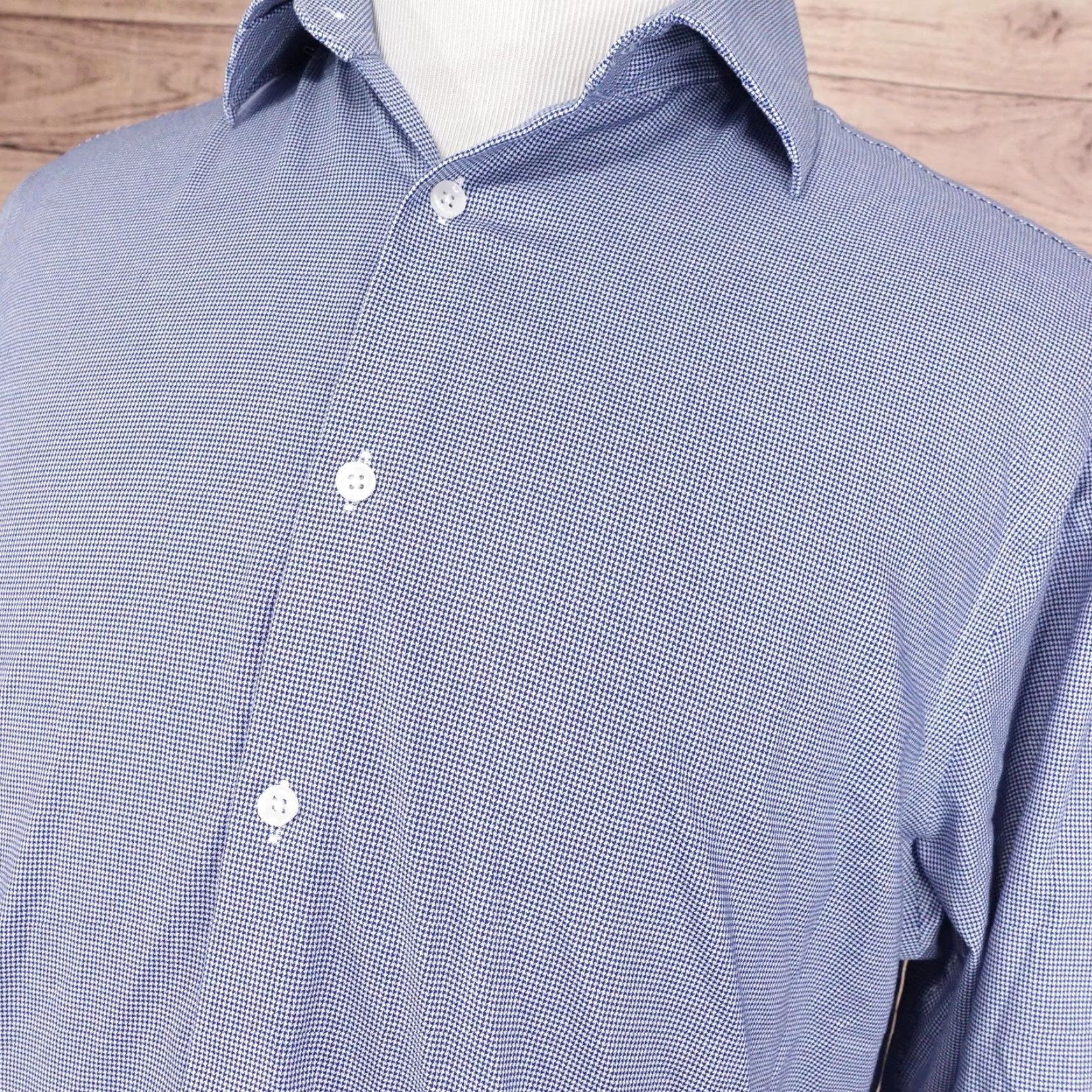 Michael Kors Michael Kors Shirt Mens XL Blue Micro Check Dress Shirt Regular Fit Wrinkle Free Size 46R - 2 Thumbnail