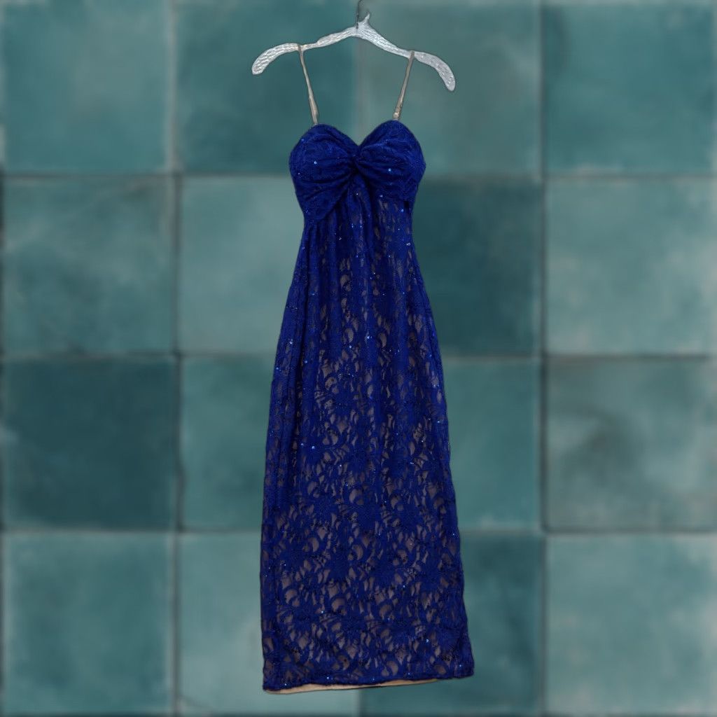 Vintage VINTAGE Y2K Morgan & Co. Prom Dress Maxi Blue Lace Sequin Strapless XS Small Adult Womens Size XS / US 0-2 / IT 36-38 - 1 Thumbnail