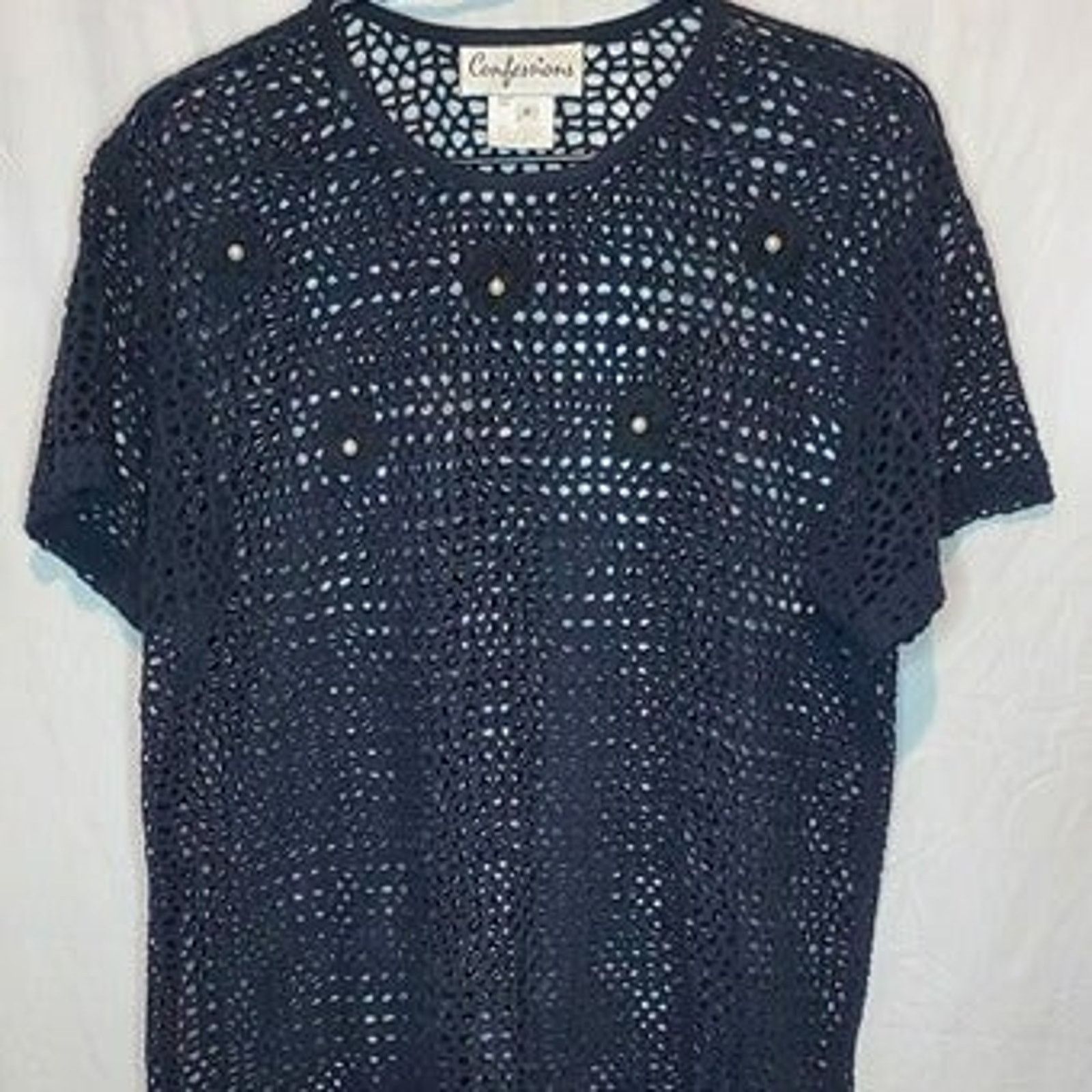 Vintage Women’s Confessions Blue Mesh Short Sleeve Top Size Medium Size M / US 6-8 / IT 42-44 - 1 Thumbnail