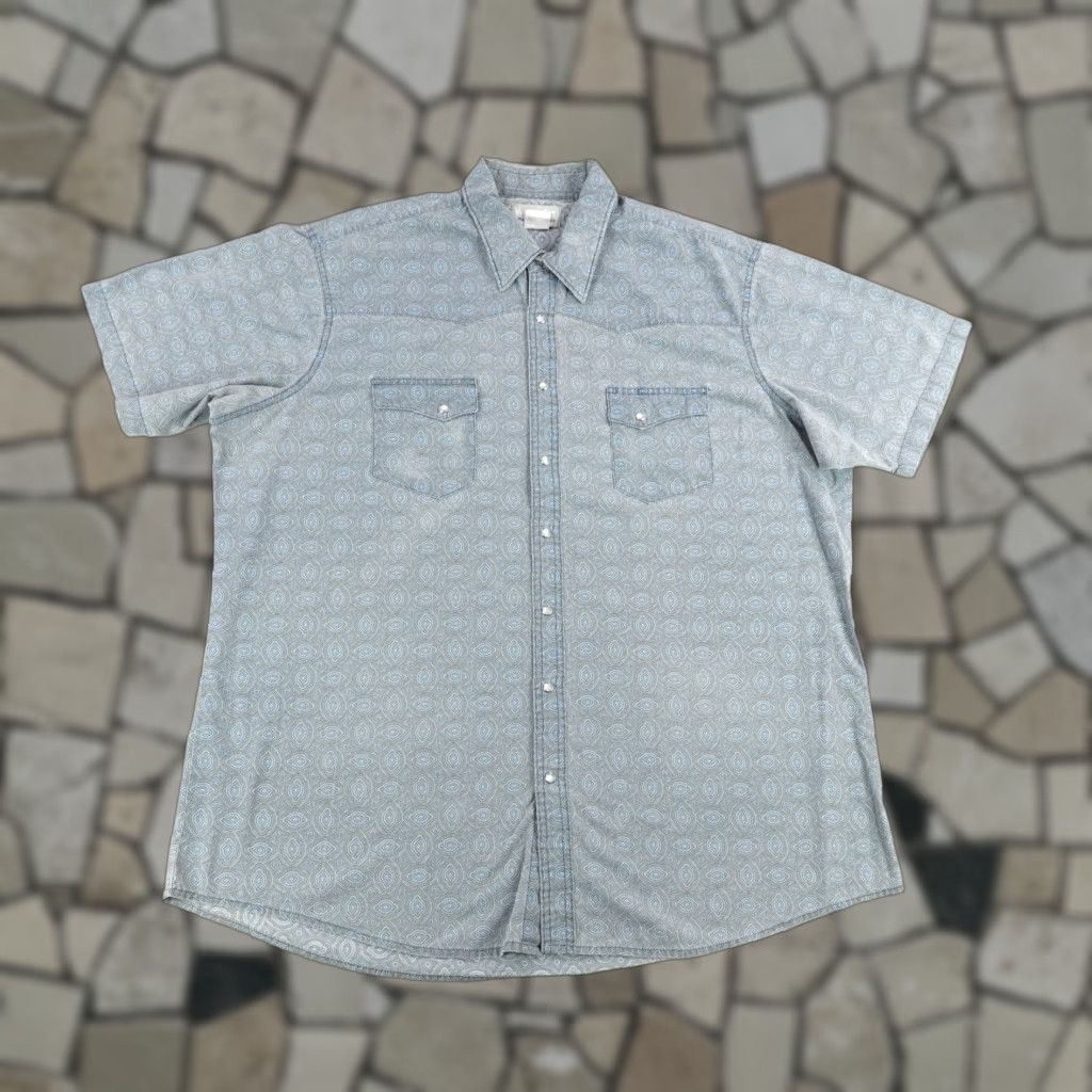 Wrangler Wrangler Wrancher Shirt Mens Large Blue Western Pearl Snap Paisley Rodeo Cowboy Size US L / EU 52-54 / 3 - 1 Thumbnail