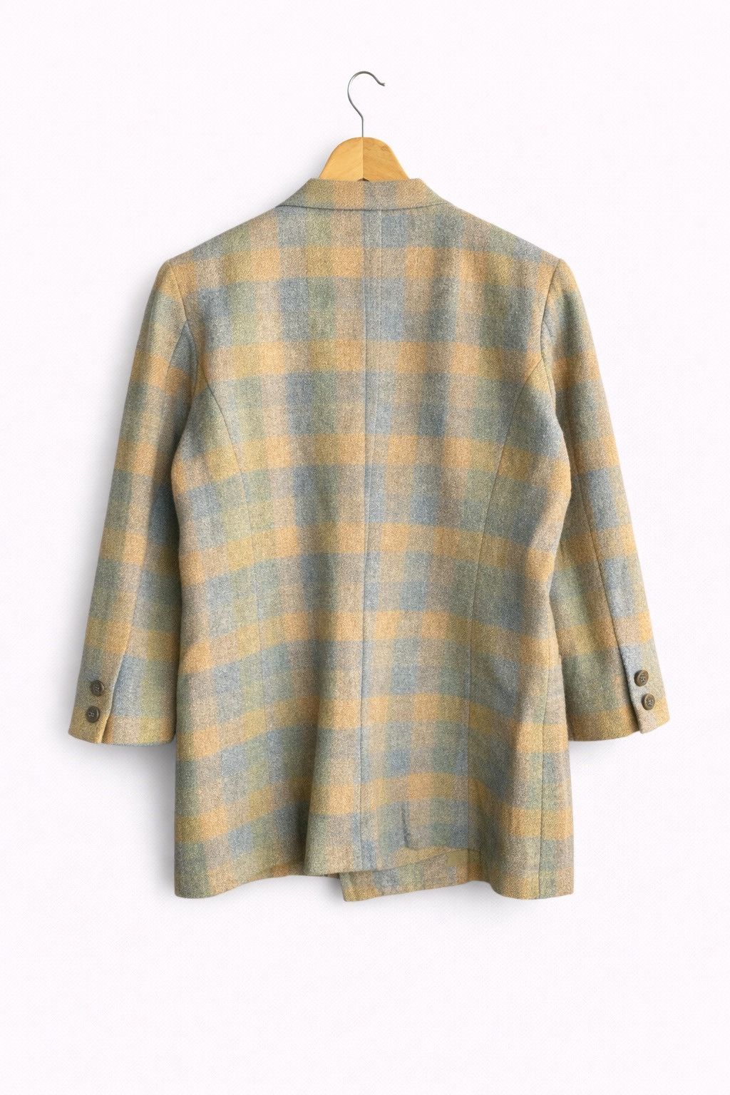 Japanese Brand Vintage Wool Plaid Blazer Jacket | Pastel Check Double Coat Size M / US 6-8 / IT 42-44 - 2 Thumbnail