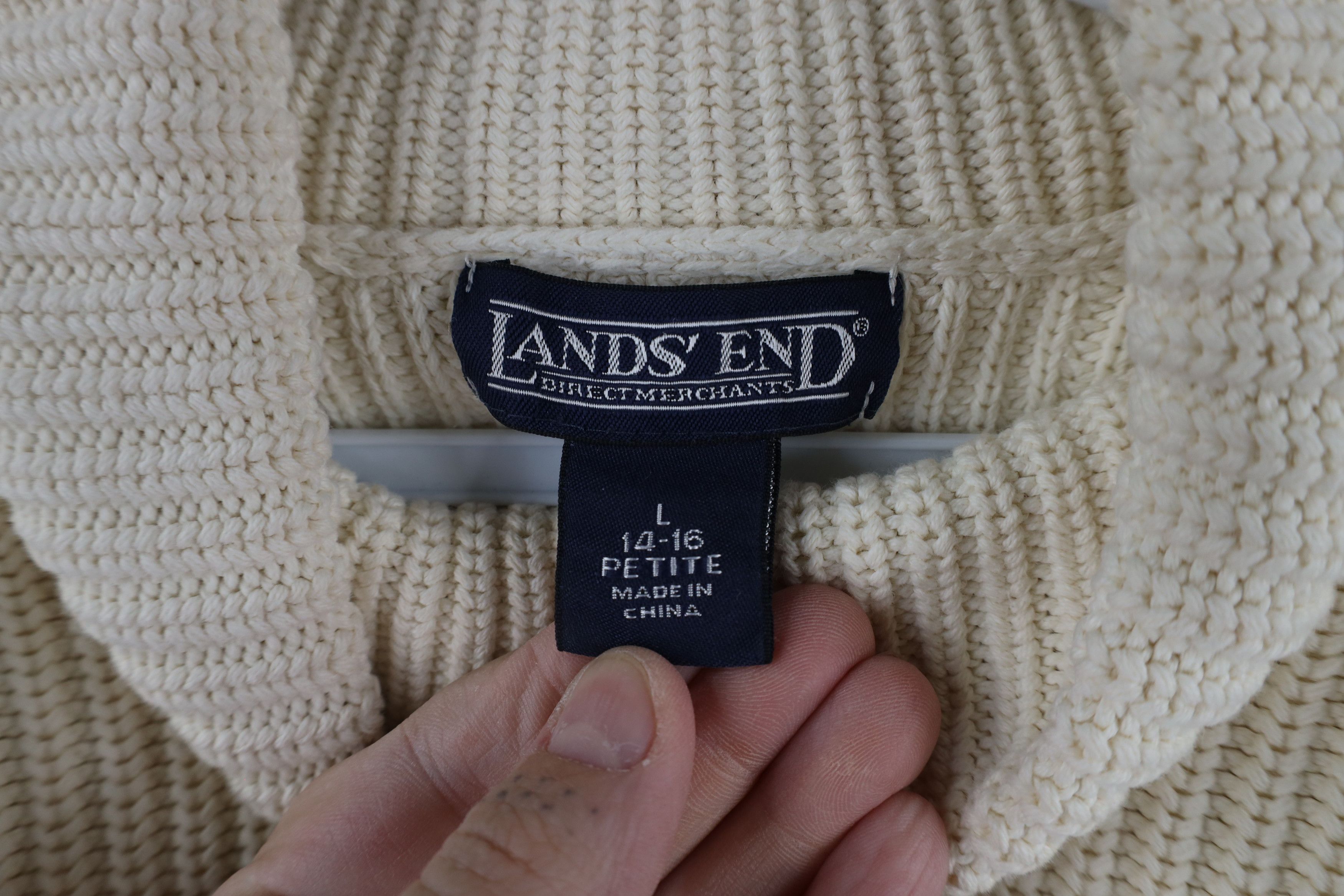 Lands' End × Vintage Vintage 90s Lands End Ribbed Knit Turtleneck Sweater Cream Size L / US 10 / IT 46 - 4 Thumbnail