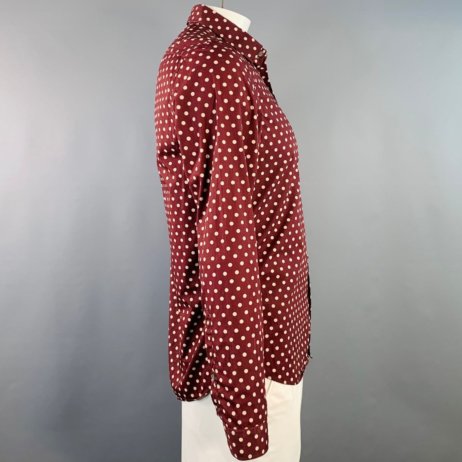 Burberry Prorsum BURBERRY PRORSUM Burgundy Polka Dot Cotton Long Sleeve Shirt Size US L / EU 52-54 / 3 - 2 Thumbnail