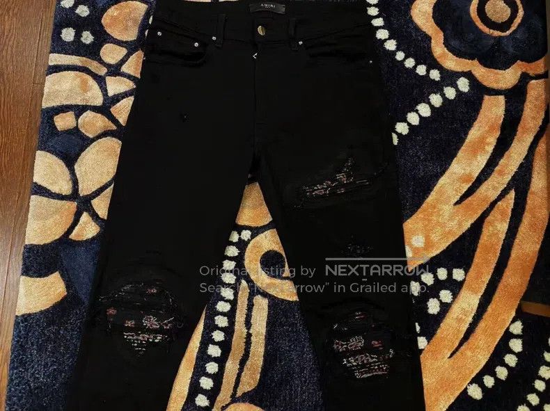 Amiri Amiri Size 31 Black cattle red cashew flower jeans Size US 31 - 3 Thumbnail