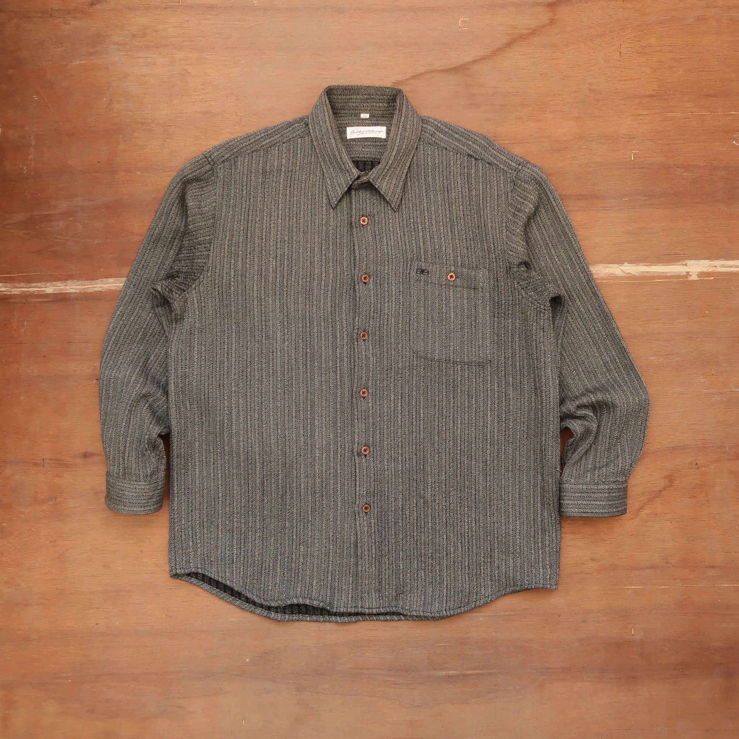 image of 80's Vintage Balenciaga Stripe Wool Shirt Very Luxury in Dark Gray, Men's (Size XL)