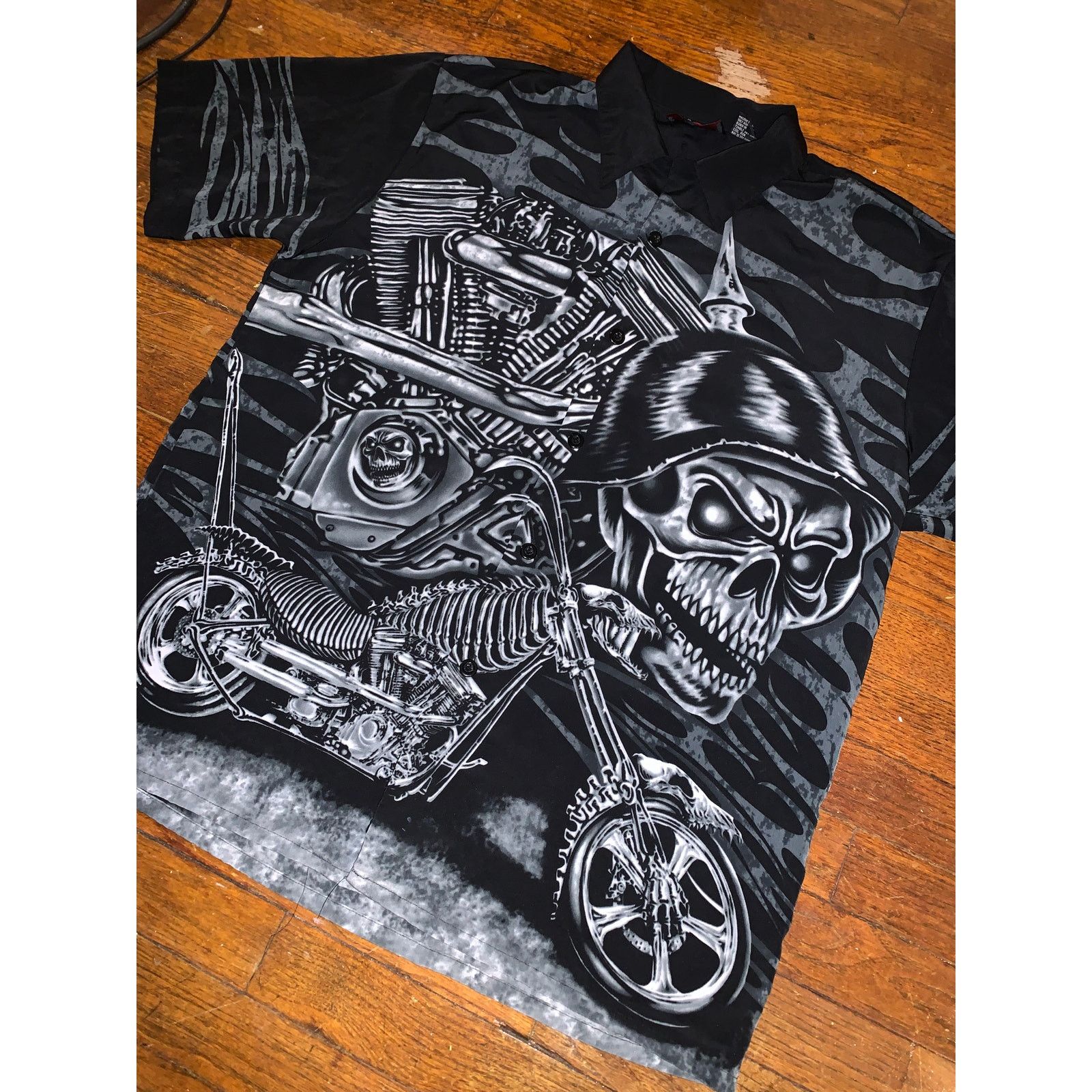 Other × Vintage Vintage Y2K D Clothing Skeleton Chopper Shirt XL Black AOP Size US L / EU 52-54 / 3 - 2 Thumbnail