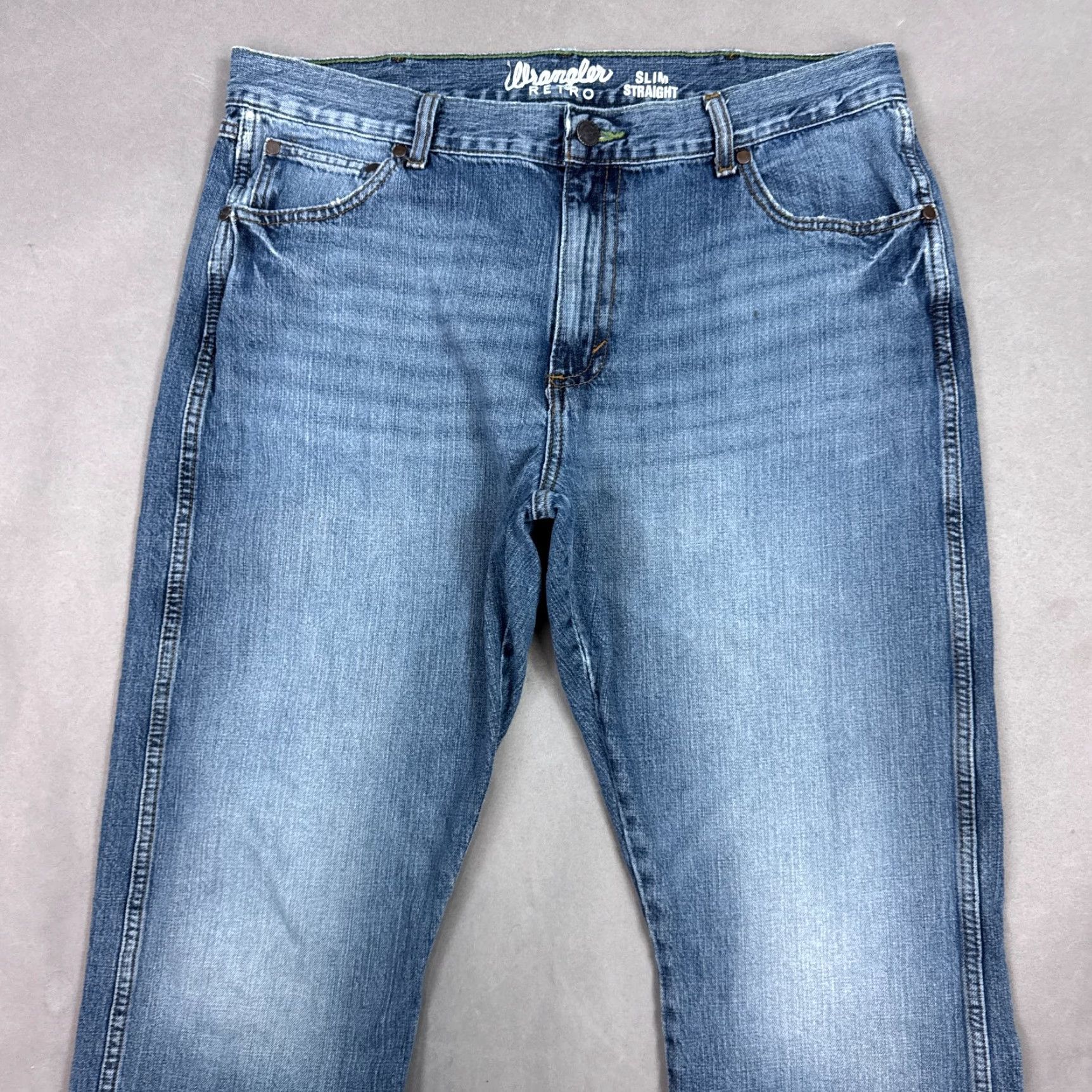 Wrangler Wrangler Jeans Men 38x32 Blue Retro Straight Western Distressed Pant (Tag38x34) Size US 38 / EU 54 - 2 Thumbnail
