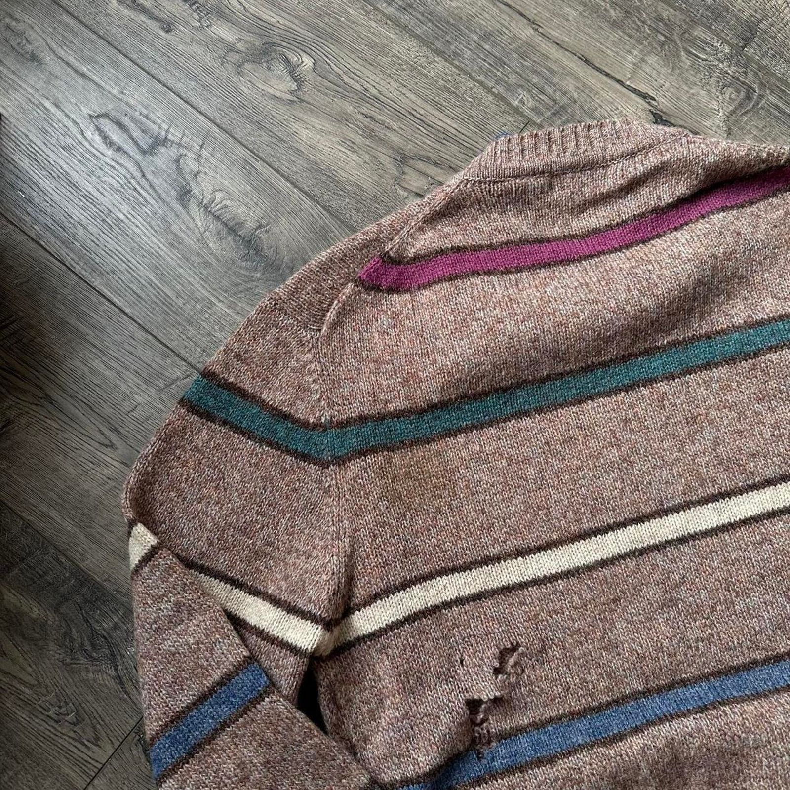 Vintage Perfect Vintage 80s Thrashed Grunge Striped Wool Sweater Size US XL / EU 56 / 4 - 8 Thumbnail