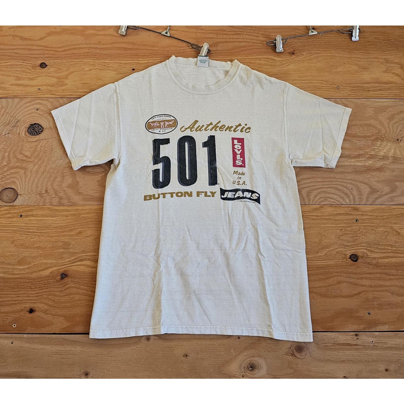 Levi's Levi's 501 T-Shirt Authentic Button Fly Jeans Beige L 1990s Size US L / EU 52-54 / 3 - 1 Thumbnail