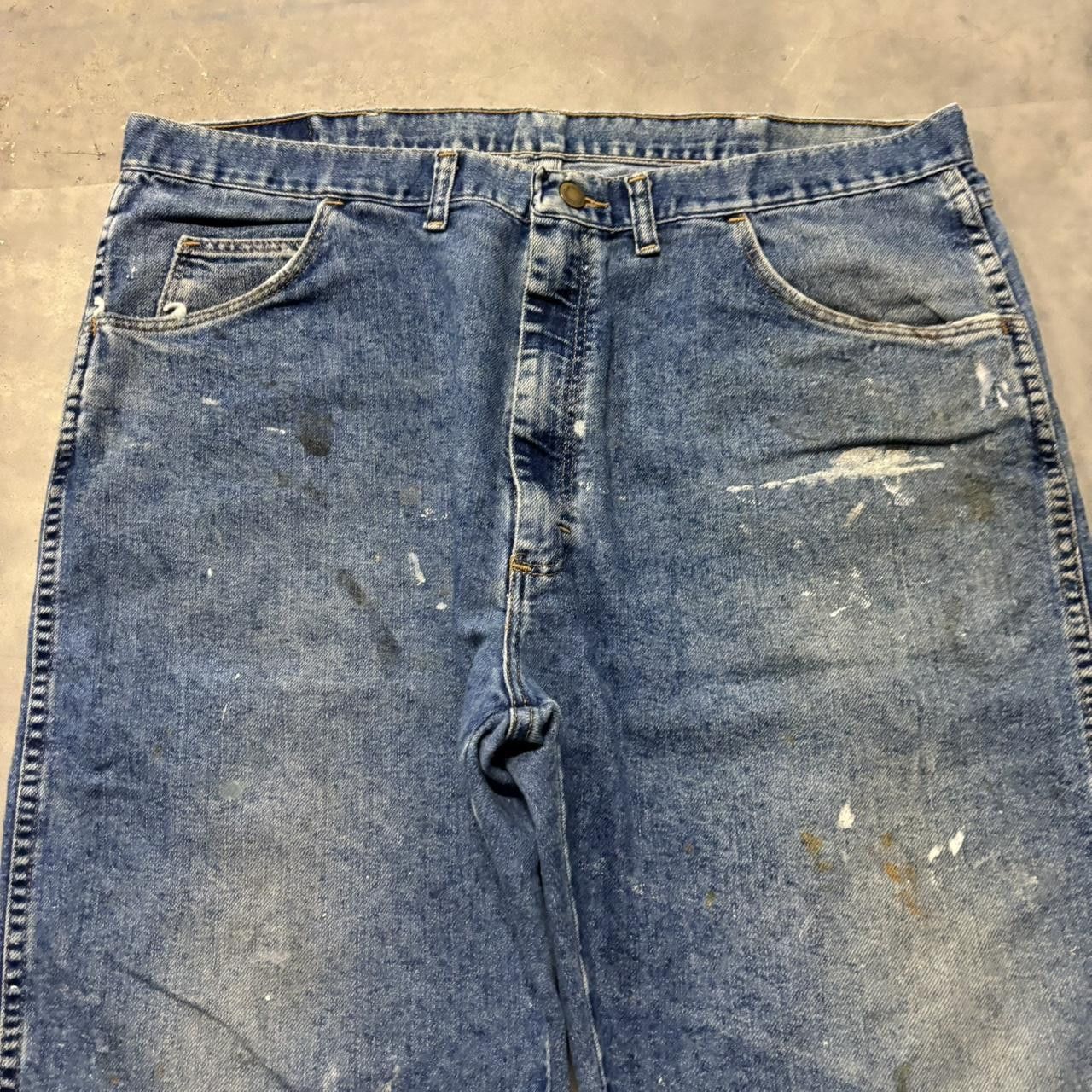 Japanese Brand × Vintage Crazy Vintage Y2K/2000s Grunge Dark Blue Wash Paint Splatter Denim Jeans! Size US 38 / EU 54 - 5 Thumbnail