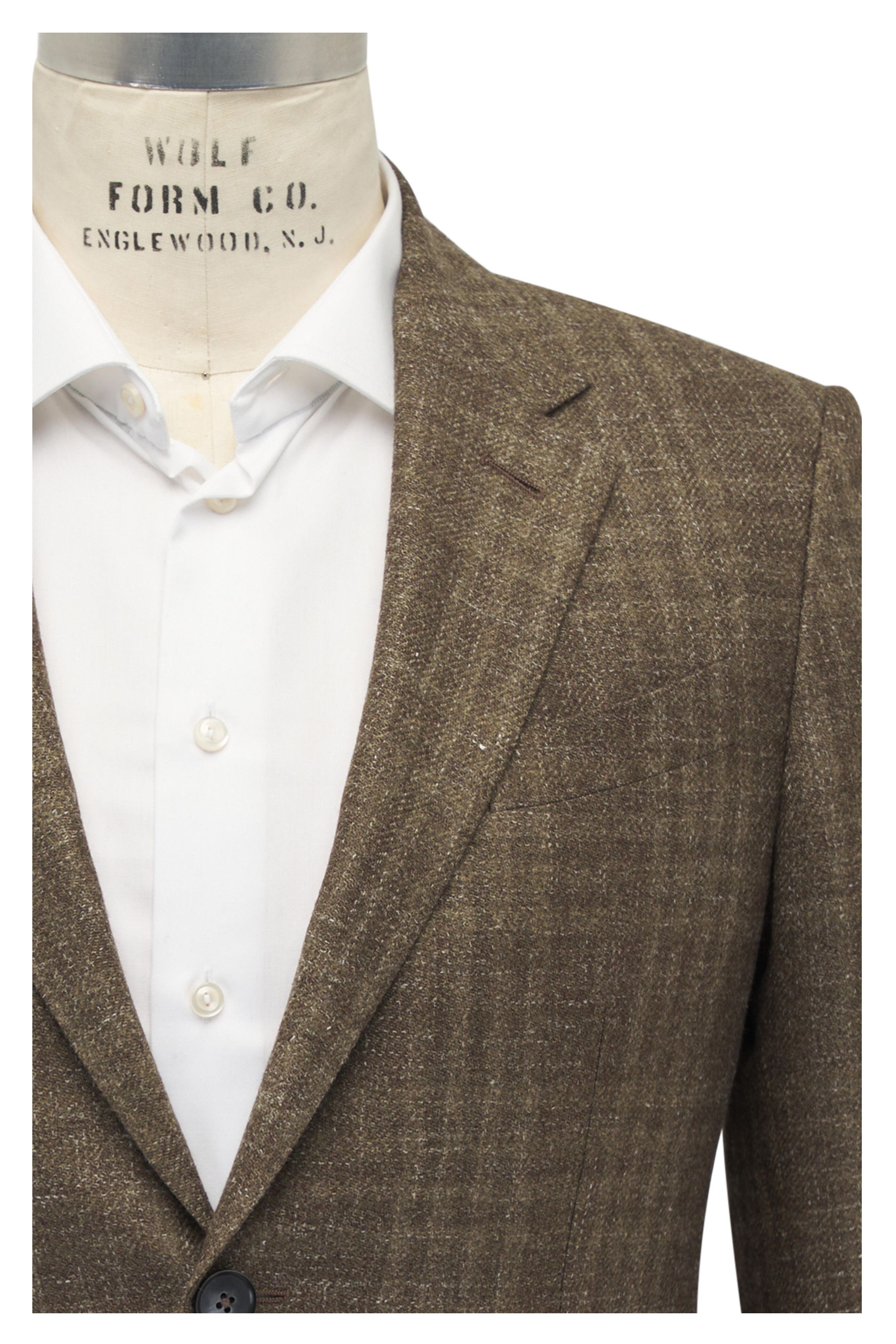 Z Zegna o1mtch0225 Plaid Wool Silk & Linen Sportcoat in Green Size US XXL / EU 58 / 5 - 2 Thumbnail