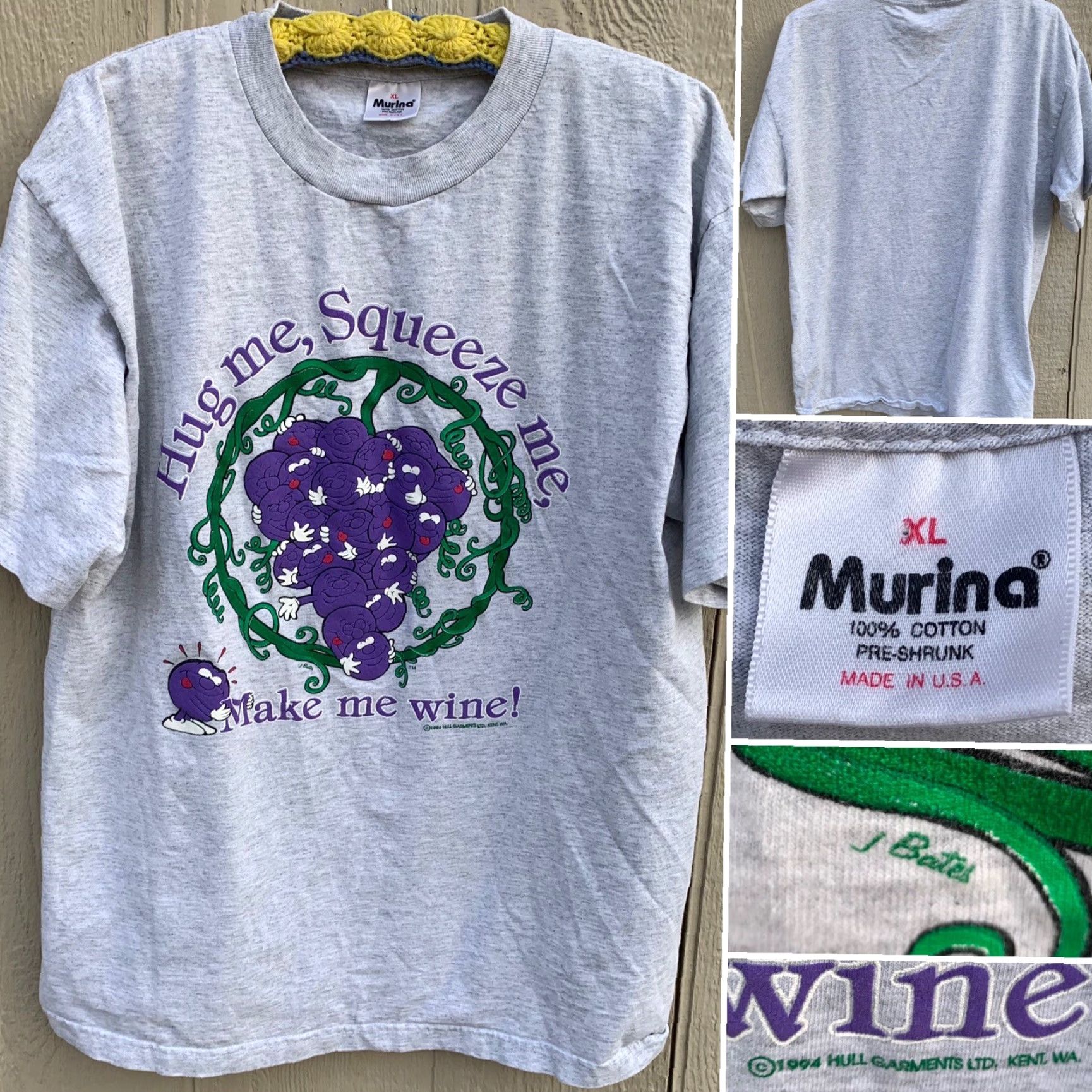 Vintage VINTAGE Hug me Squeeze me Make me wine t-shirt 1994 Hull Garments 90s grapes XL Size XL / US 12-14 / IT 48-50 - 2 Thumbnail