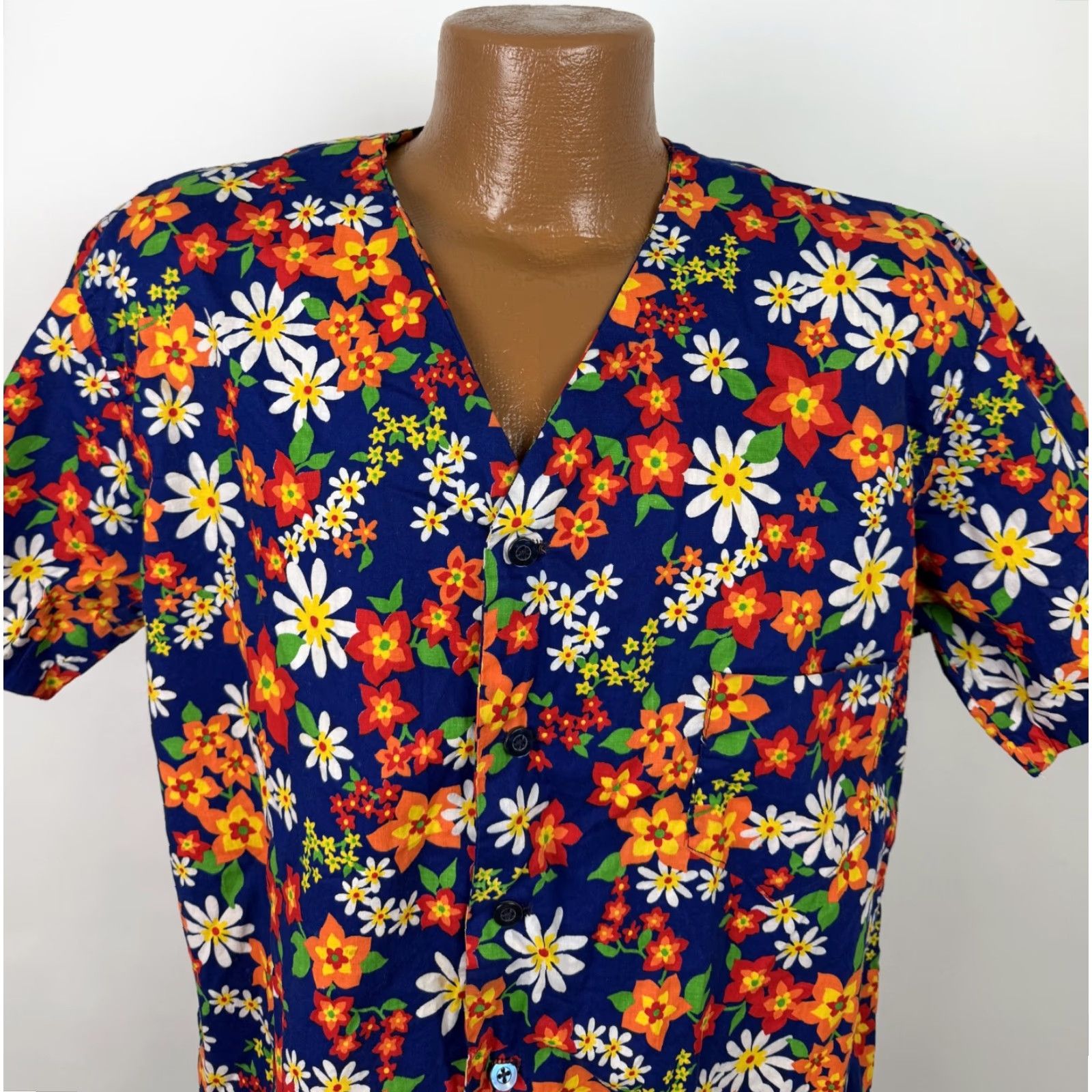 Vintage VINTAGE Handmade Floral Pajama Top Mens Large Blue Short Sleeve Baseball Jersey 70s Hippie Size US L / EU 52-54 / 3 - 2 Thumbnail