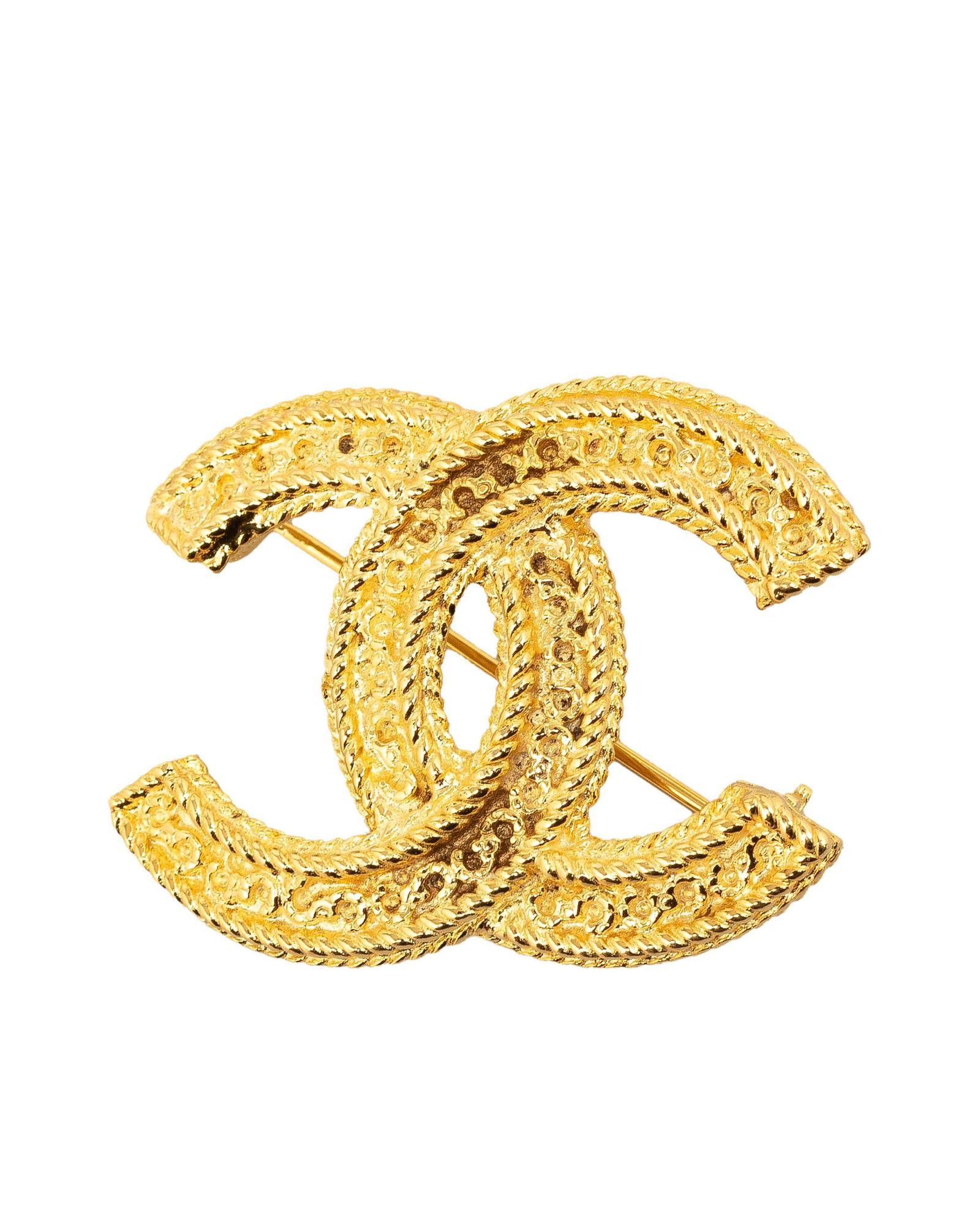 image of Chanel Gold-Tone Metal Brooch With Back Pin Closure, Women's