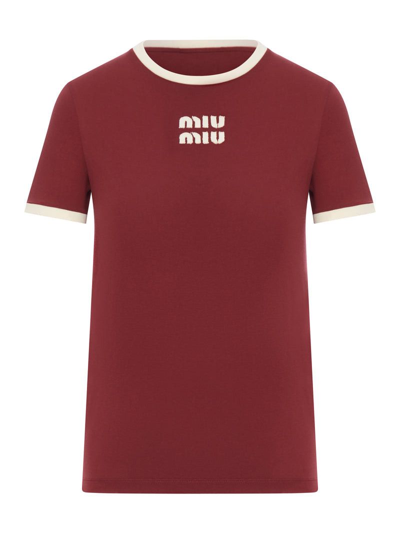 Miu Miu COTTON JERSEY T-SHIRT WITH EMBROIDERED LOGO Size M / US 6-8 / IT 42-44 - 1 Thumbnail