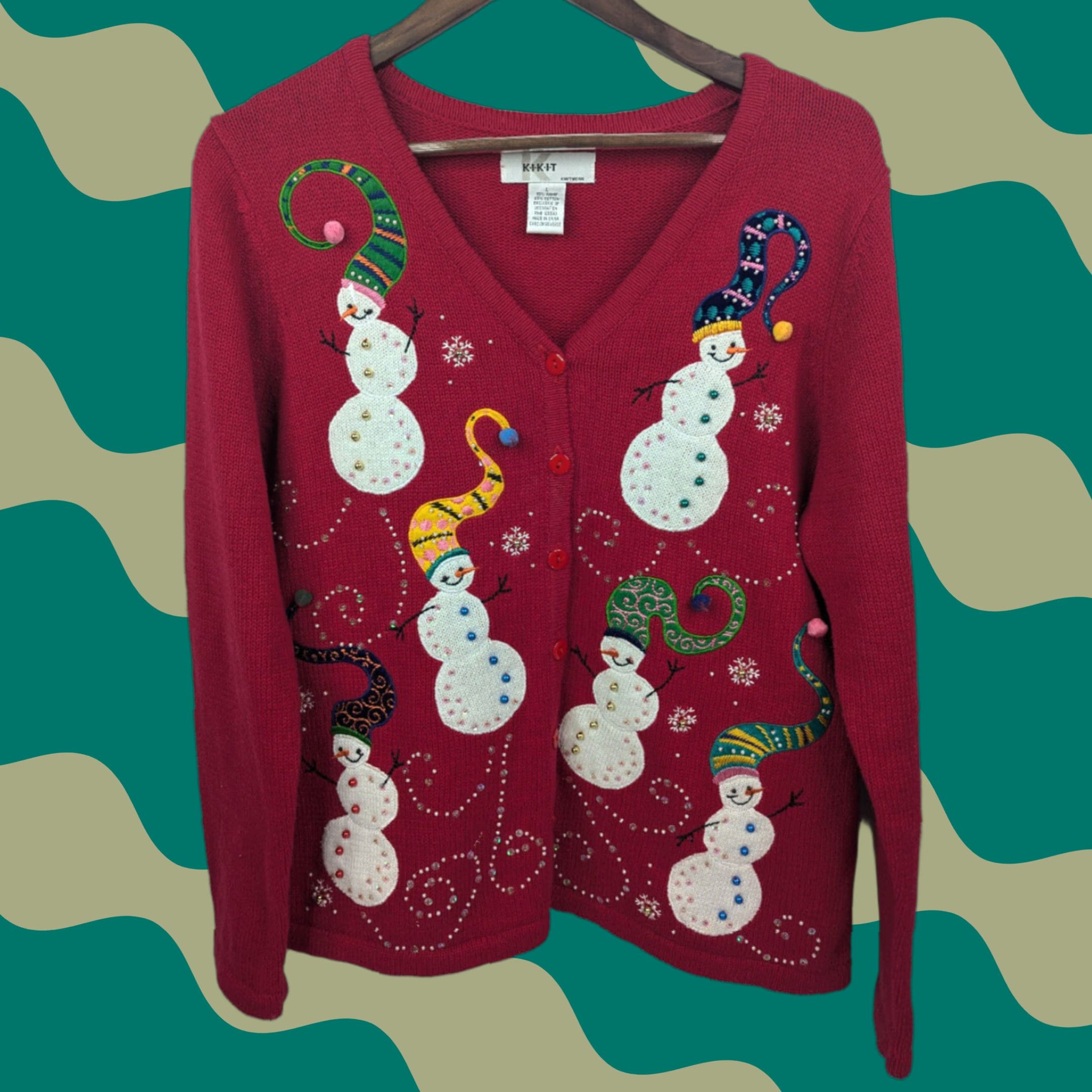 Vintage VINTAGE KIKIT Sweater Cardigan Women Long Sleeve Red Beaded Embroidered Button Snowman Christmas L Womens Size L / US 10 / IT 46 - 1 Thumbnail