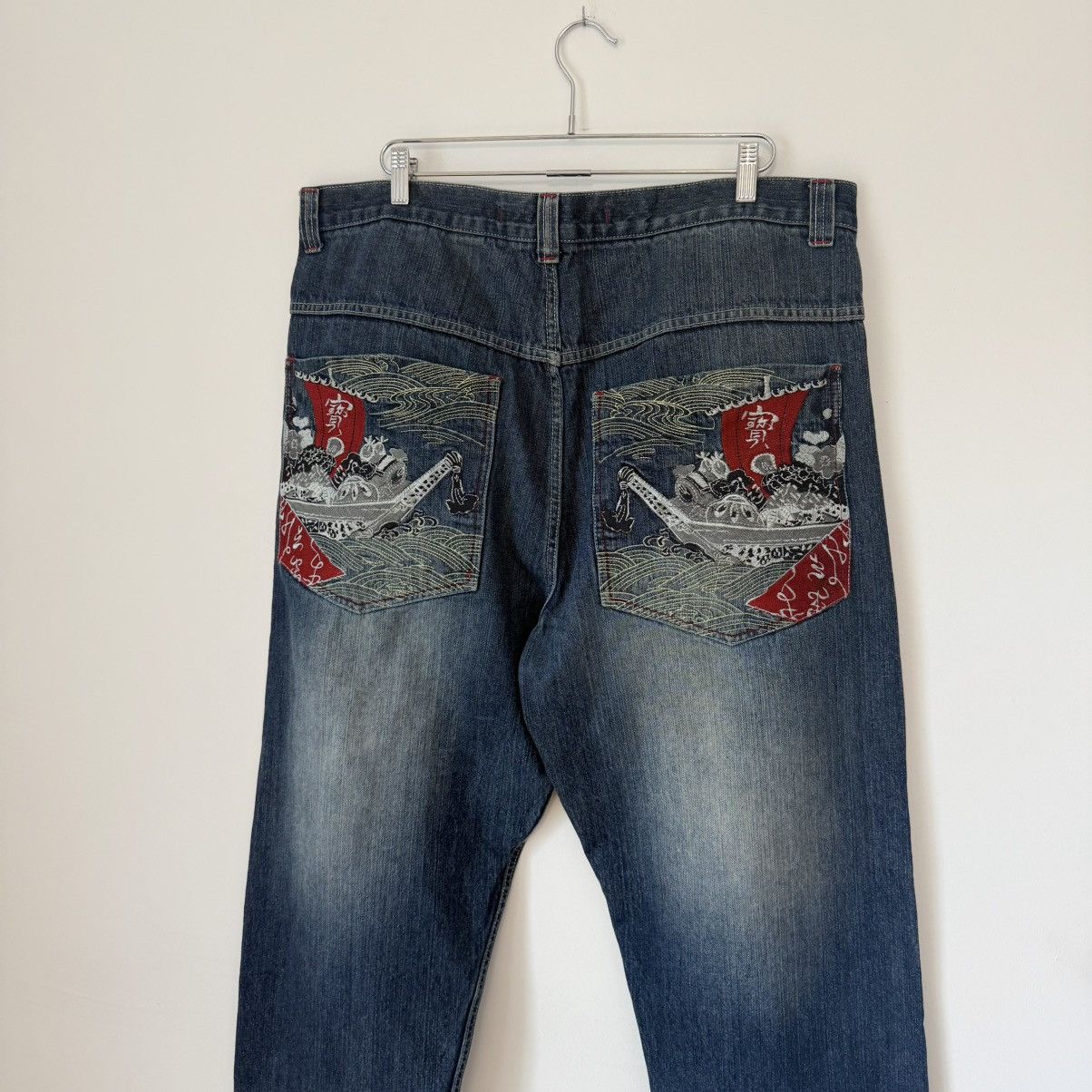 Vintage Vtg 2000s Paco Jeans Japanese Embroidered Faded Baggy Denim Size US 41 - 3 Thumbnail