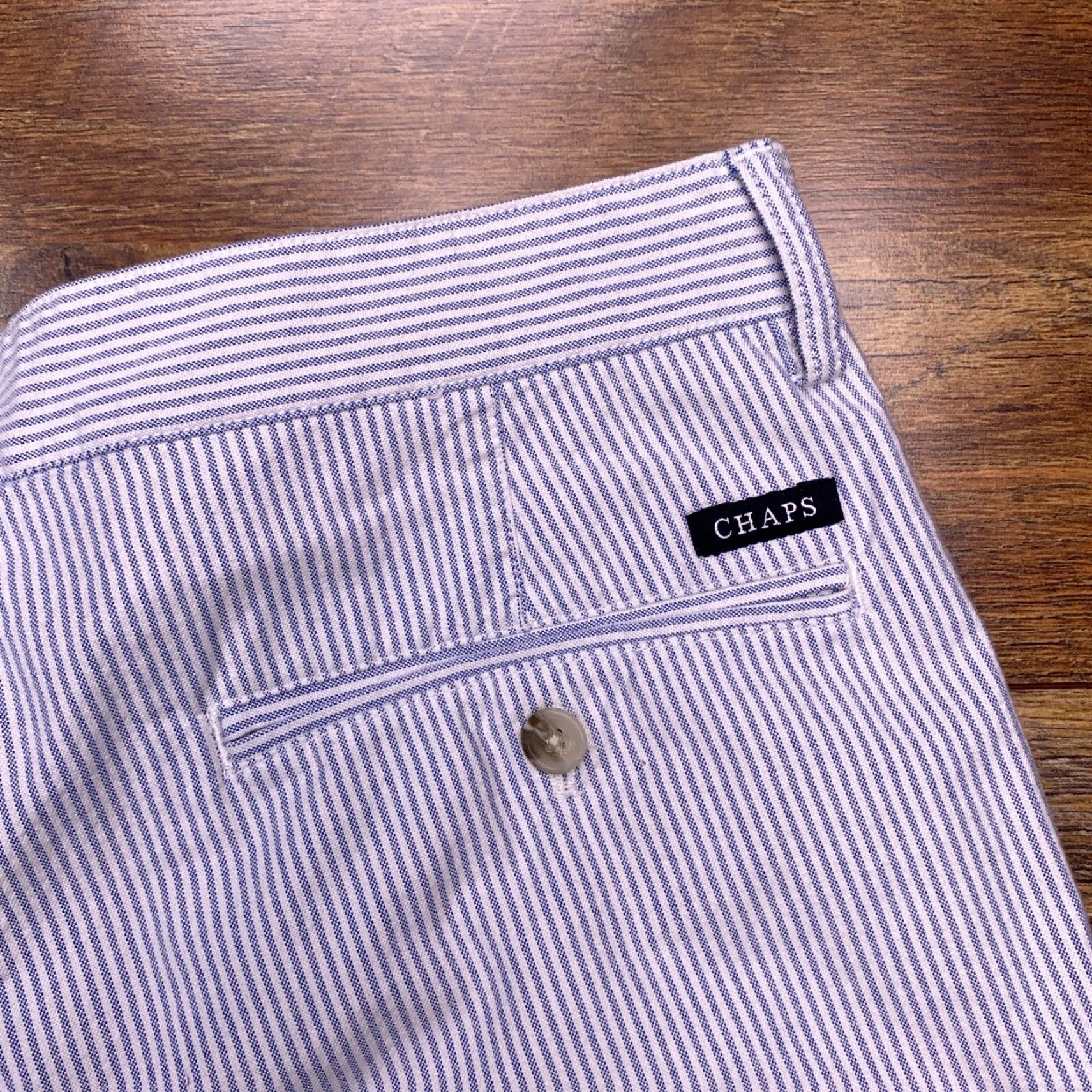 Chaps Chaps Chino Short Adult 34 Blue Striped Preppy Knit 97% Cotton 3% Elastane Zip Regular Slim/Flat Front Pockets Mens Casual Vintage No (if allowed) Size US 34 / EU 50 - 4 Thumbnail