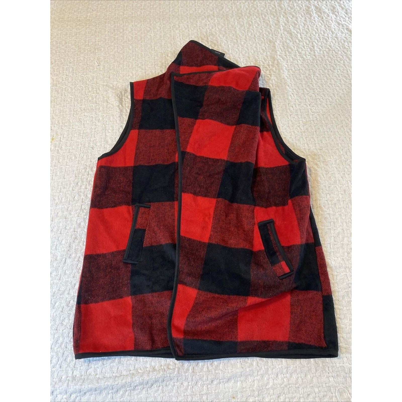 (di)vision Yacun Women Red Buffalo Plaid Sleeveless Cardigan Vest 2XL Size XXL / US 16-18 / IT 52-54 - 1 Thumbnail