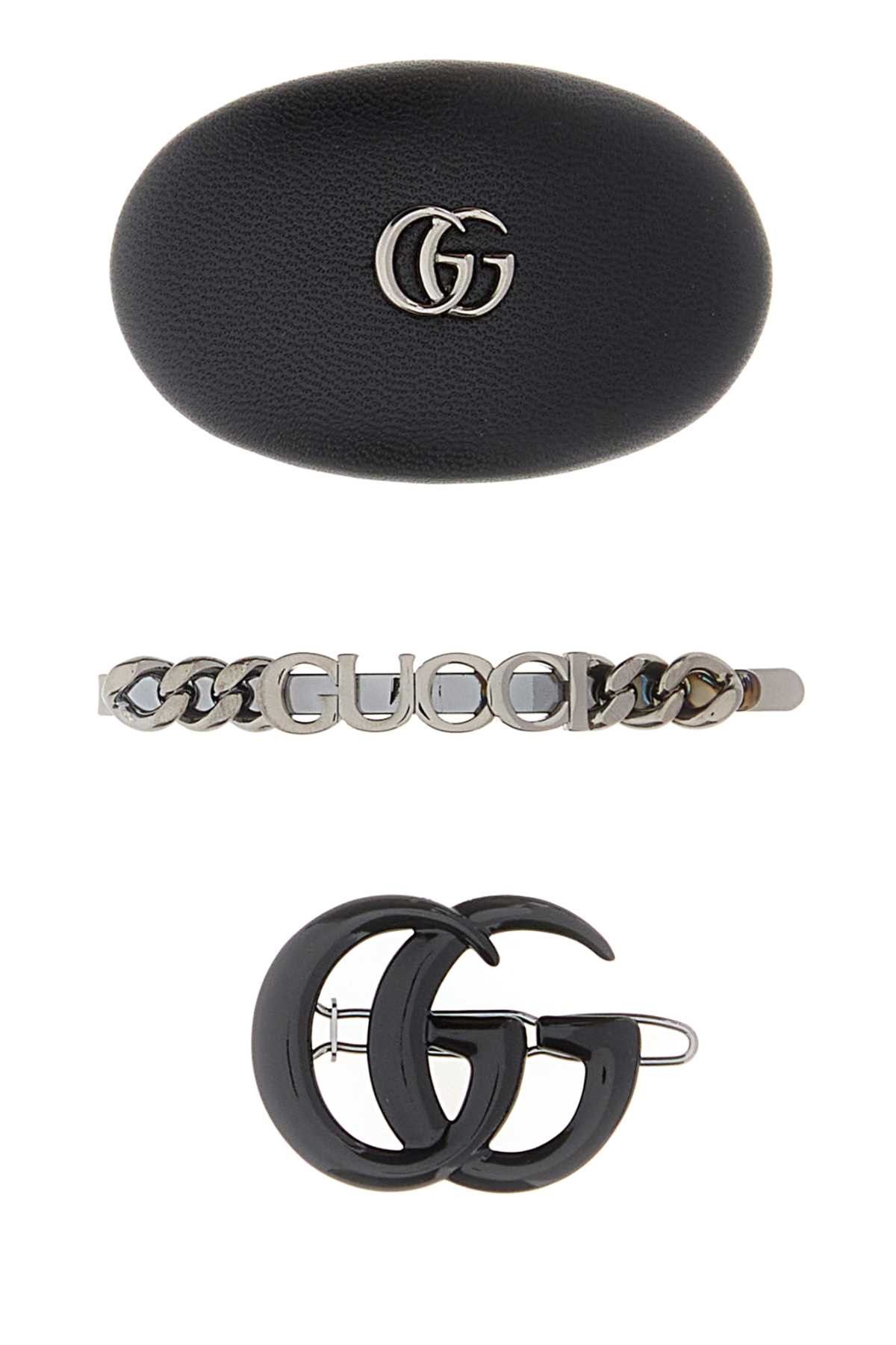 Gucci Black Leather And Metal Hair Clips Set Size ONE SIZE - 1 Thumbnail