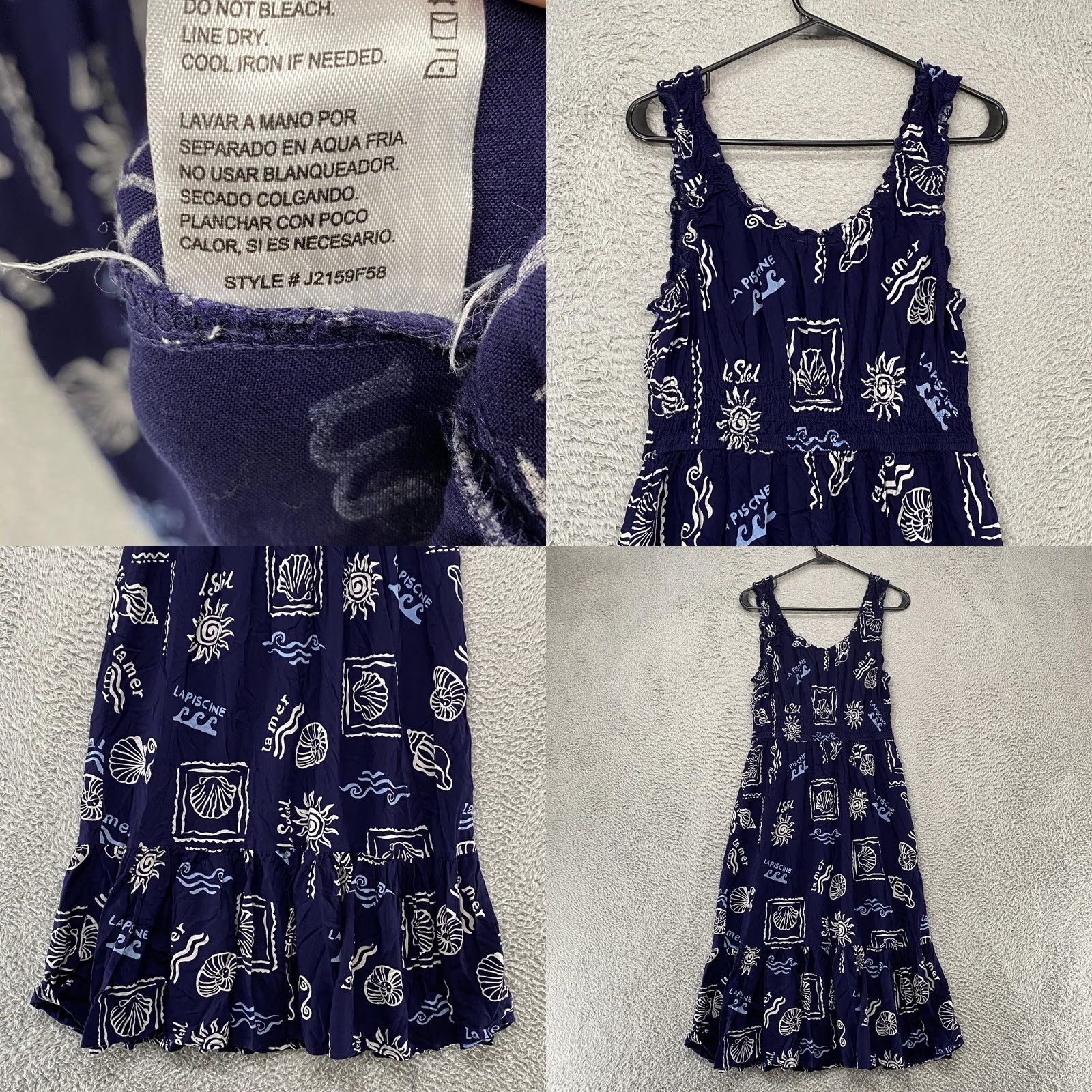 Vintage VINTAGE Patrons Of Peace Dress Womens M Blue Nautical Print Smocked Midi Sundress Beach Size M / US 6-8 / IT 42-44 - 8 Thumbnail