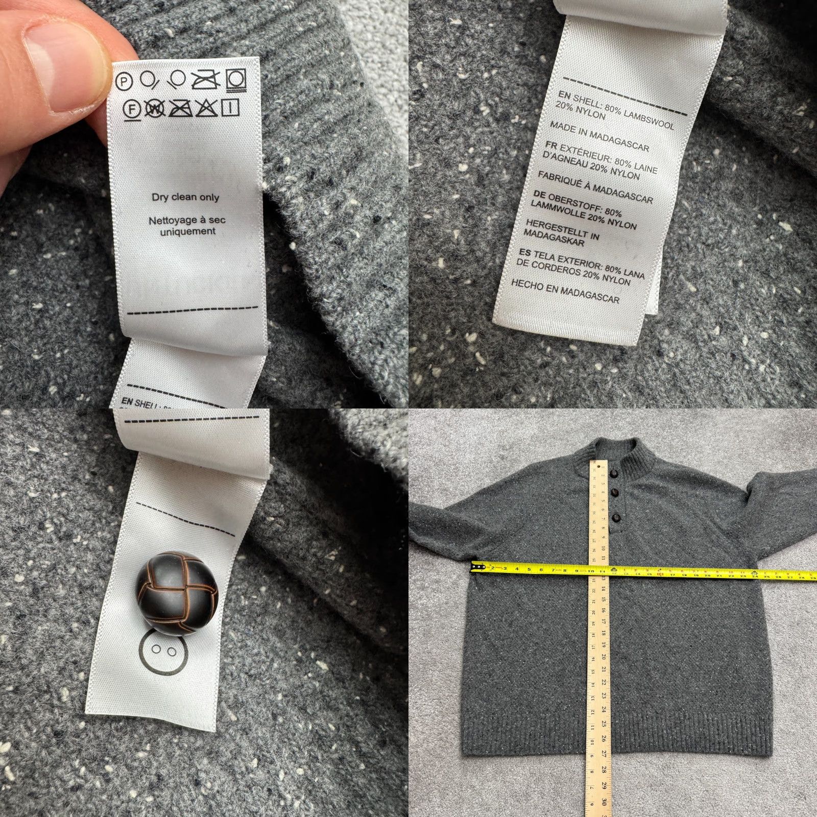 UNTUCKit UNTUCKit Gordonne Button Up Mock Neck Pullover Sweater Mens XXL Gray Lambswool Size US XXL / EU 58 / 5 - 8 Thumbnail