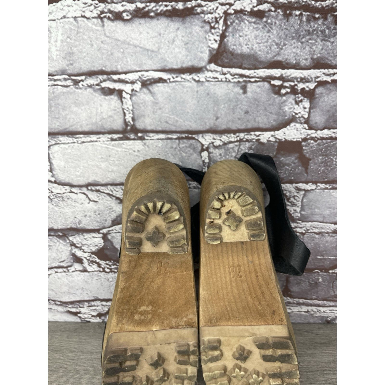 Swedish Hasbeens Swedish Hasbeens Black Leather Wooden Heel Peep Toe Ankle St Size US 7.5 / IT 37.5 - 19 Thumbnail