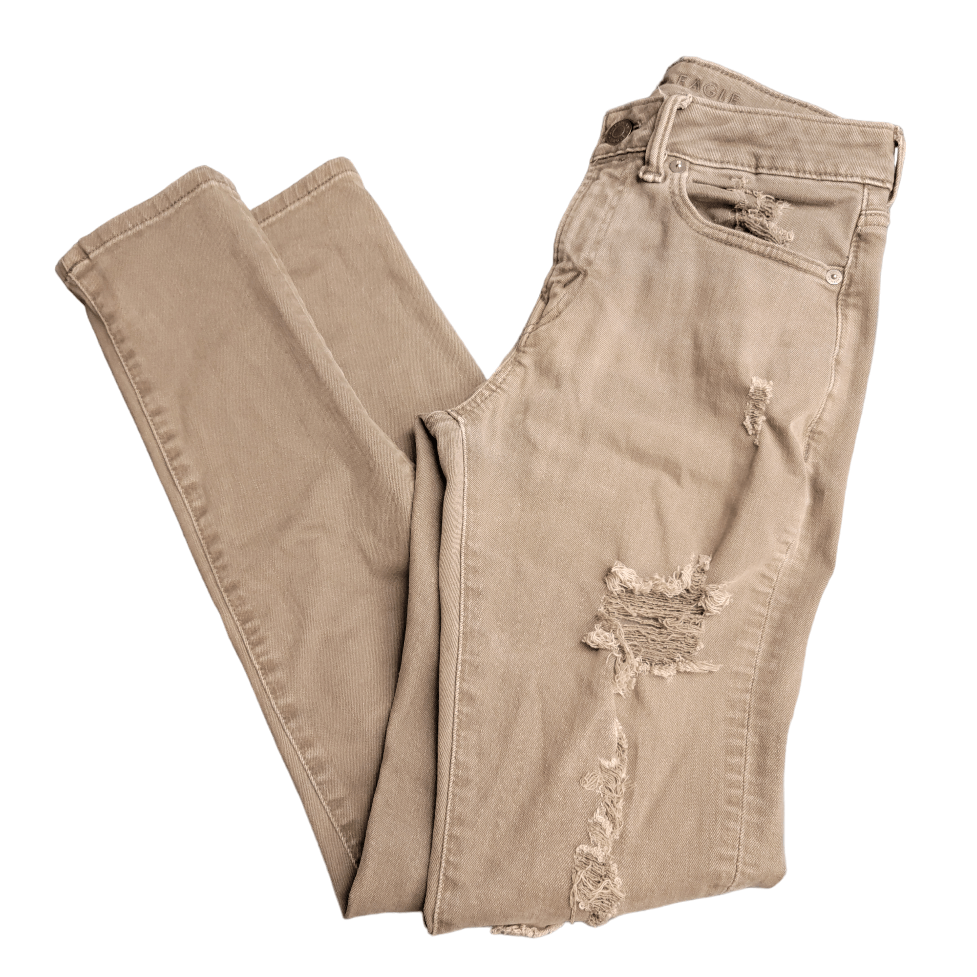 American Eagle Outfitters American Eagle Athletic Skinny Ripped Torn Khaki Jeans Size 28" / US 6 / IT 42 - 12 Thumbnail