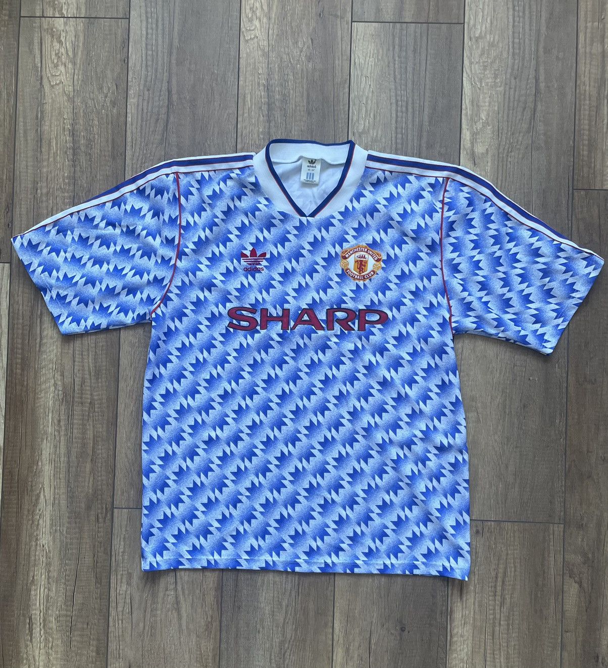 image of Adidas x Manchester United Vintage Manchester United 1990-1992 XL Mens Football Shirt in Blue