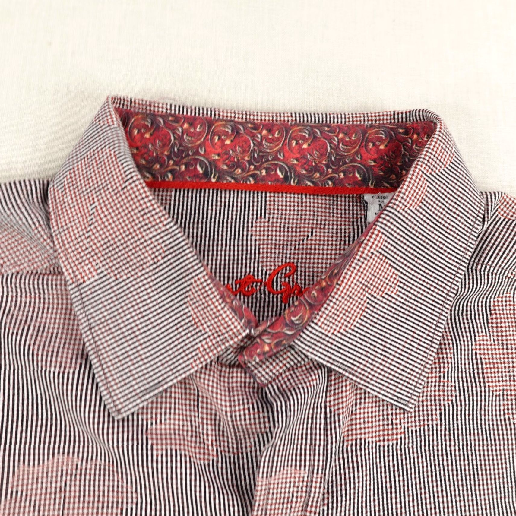 Robert Graham Robert Graham Shirt Mens Medium Red Gray Floral Flip Cuffs Button Up Gingham Size US M / EU 48-50 / 2 - 2 Thumbnail