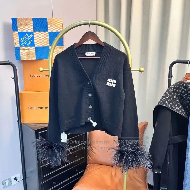 Miu Miu Miu Miu Black Cropped Jacket with Feathers . Size M / US 6-8 / IT 42-44 - 1 Thumbnail