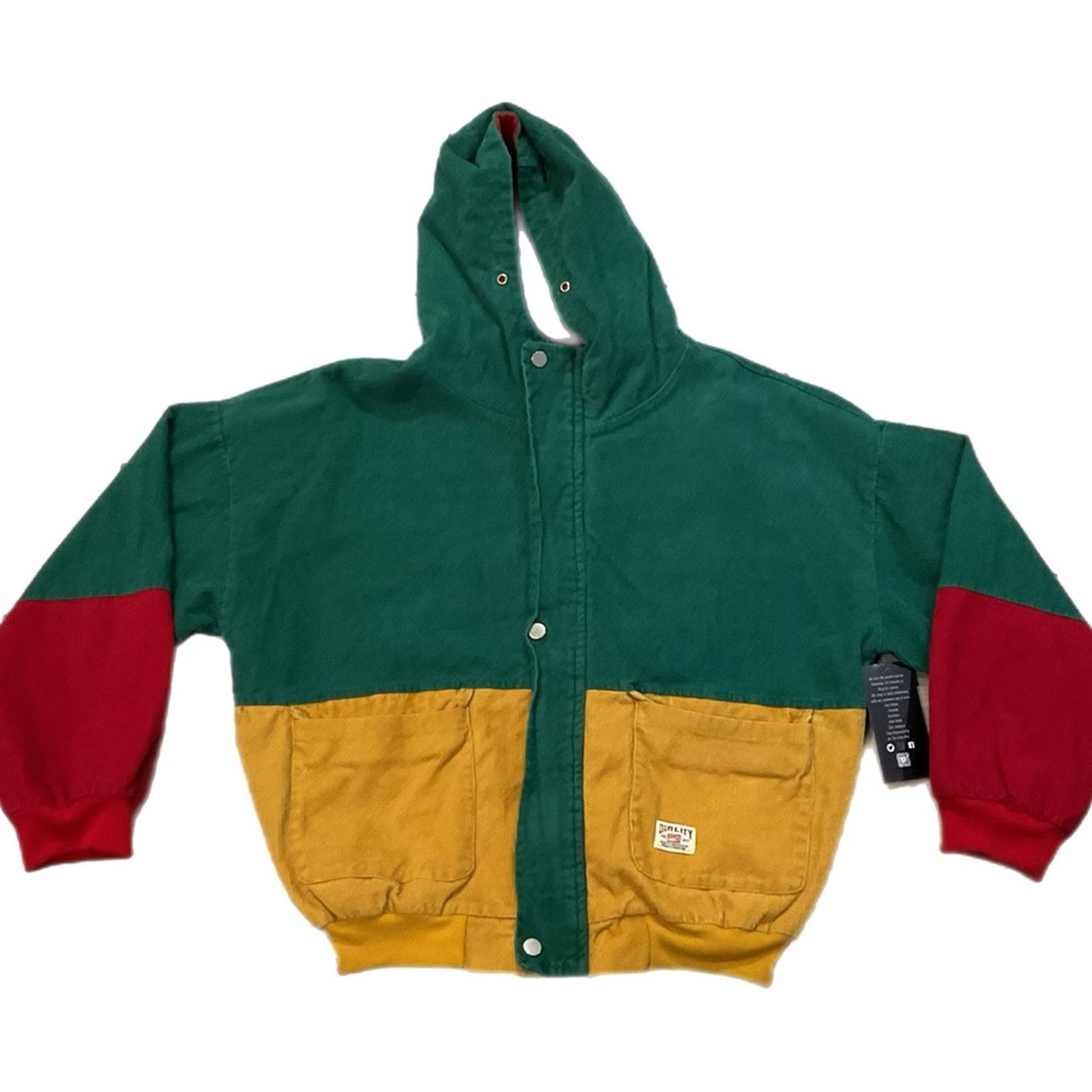 Hooded color block corduroy jacket green deals