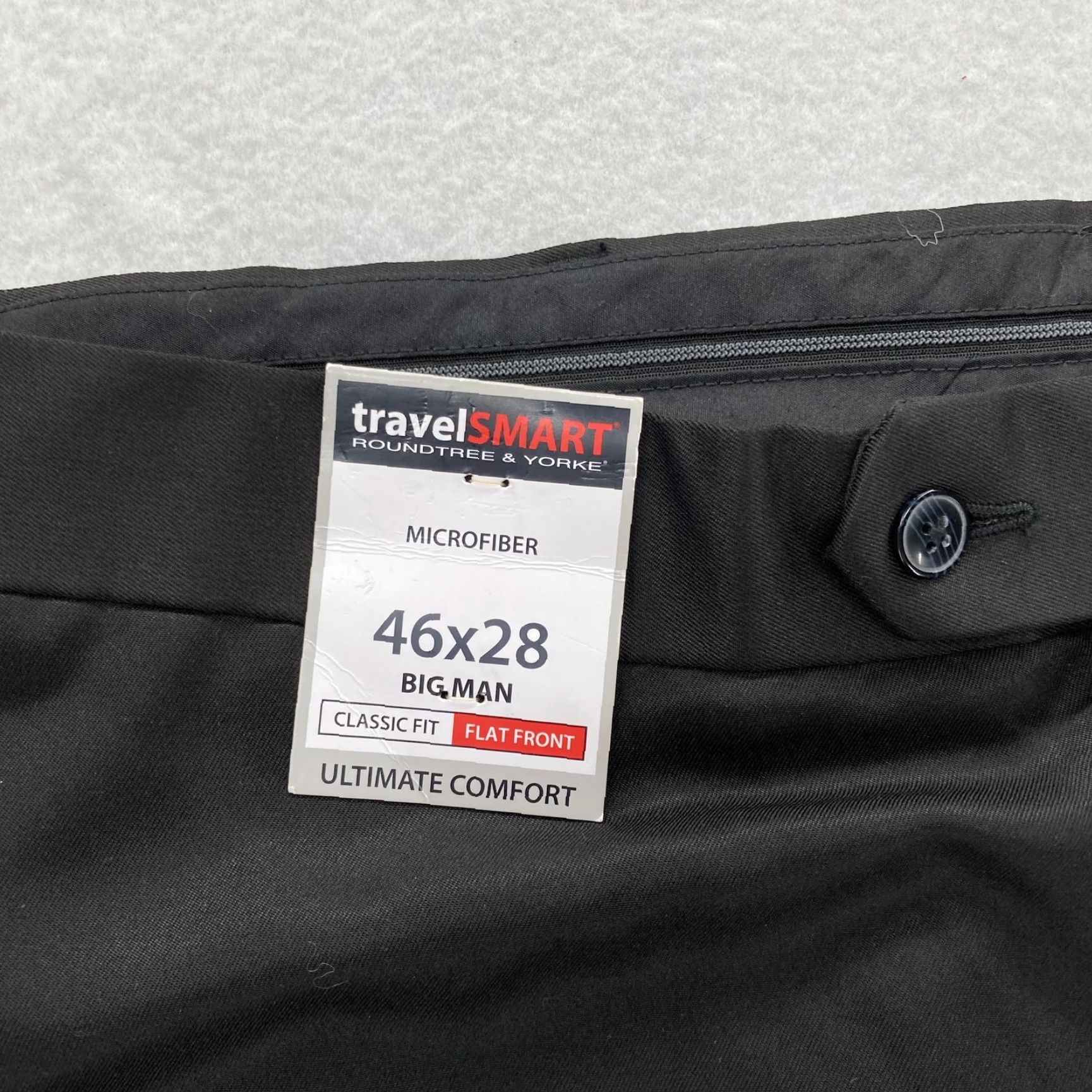 Roundtree & Yorke VINTAGE Roundtree & Yorke TravelSMART Dress Pants Mens 46x28 Black Microfiber Flat Front Size US 30 / EU 46 - 3 Thumbnail