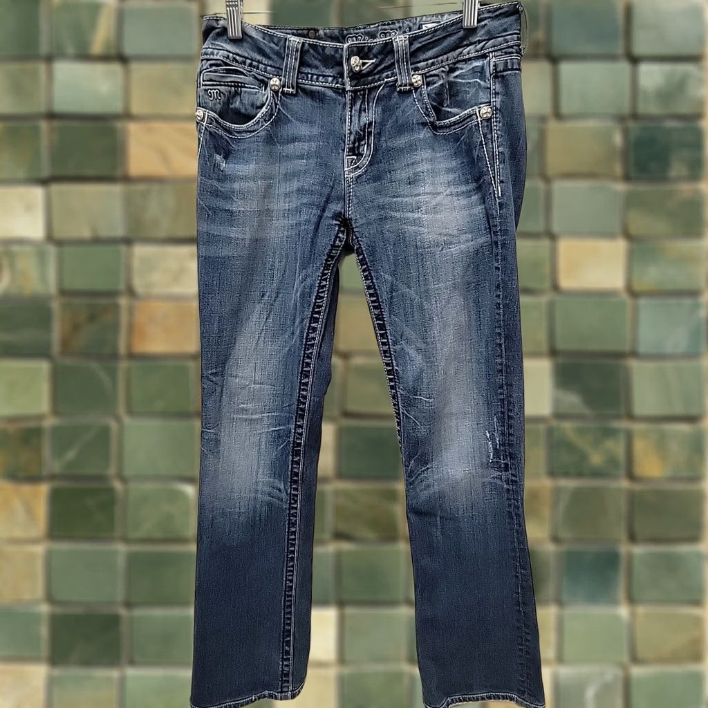 Miss Me Miss Me Jeans Bootcut 30x34 Blue Embroidered Stretch Denim Women's Regular Jeans 5-Pocket JP504688 Size 30" / US 8 / IT 44 - 1 Thumbnail
