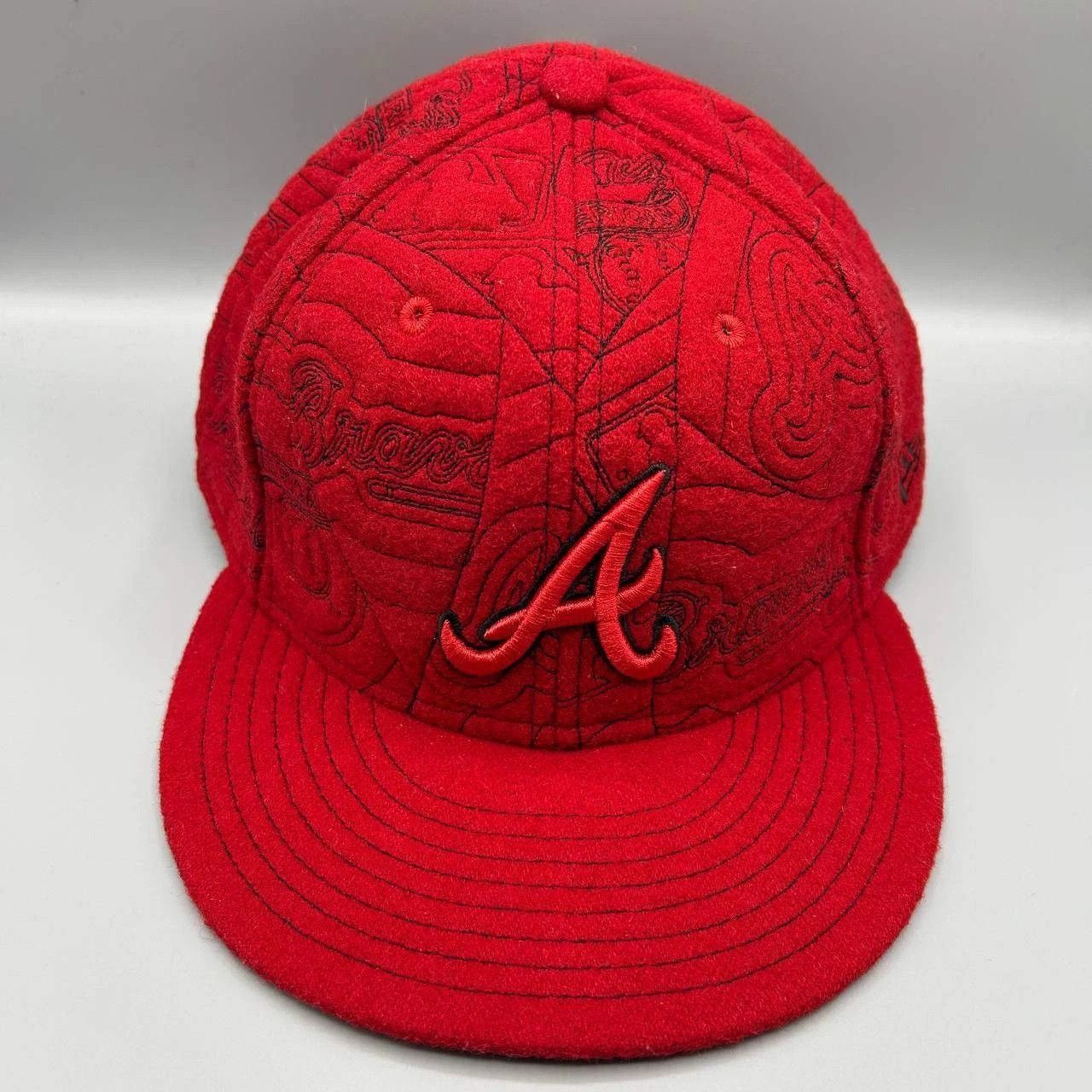 New Era Atlanta Braves Hat Men 8 Red Embroidered Fitted Cap Size ONE SIZE - 1 Thumbnail